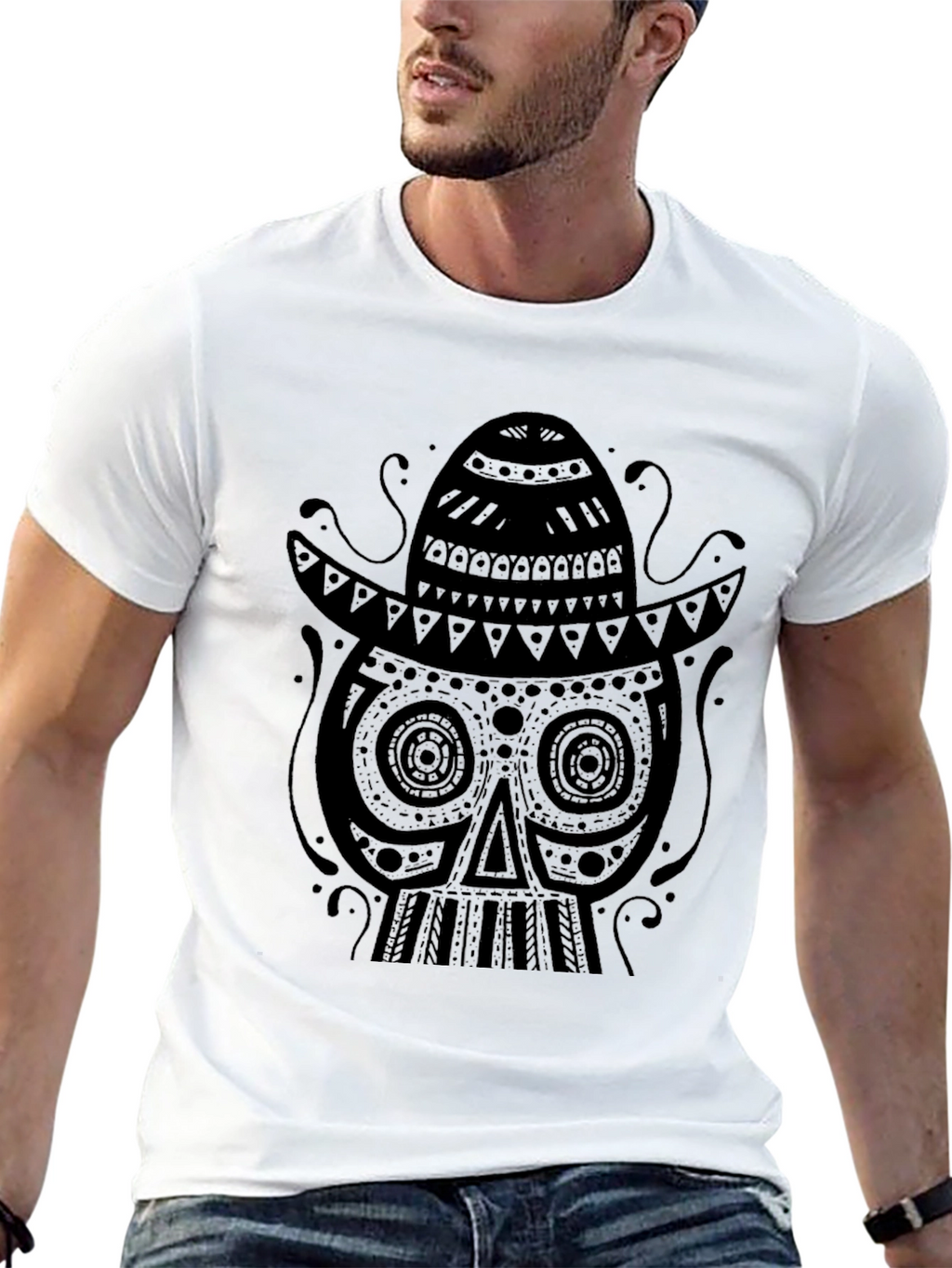 Black Skull Sombrero Graphic Tee - Mens Fashion