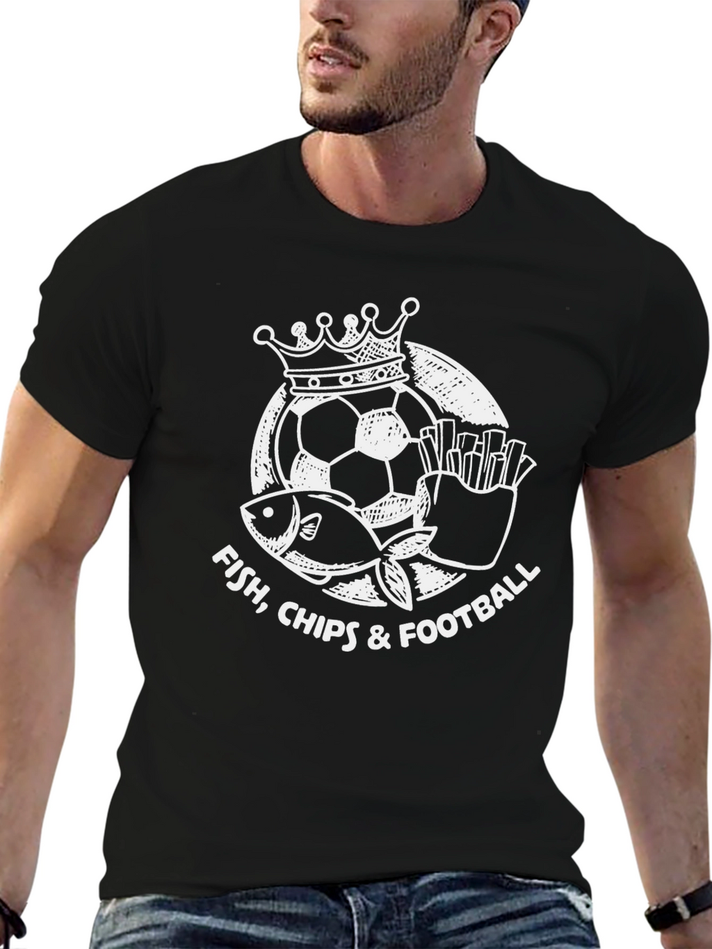 Fish Chips Football T-Shirt - Novelty Graphic Tee