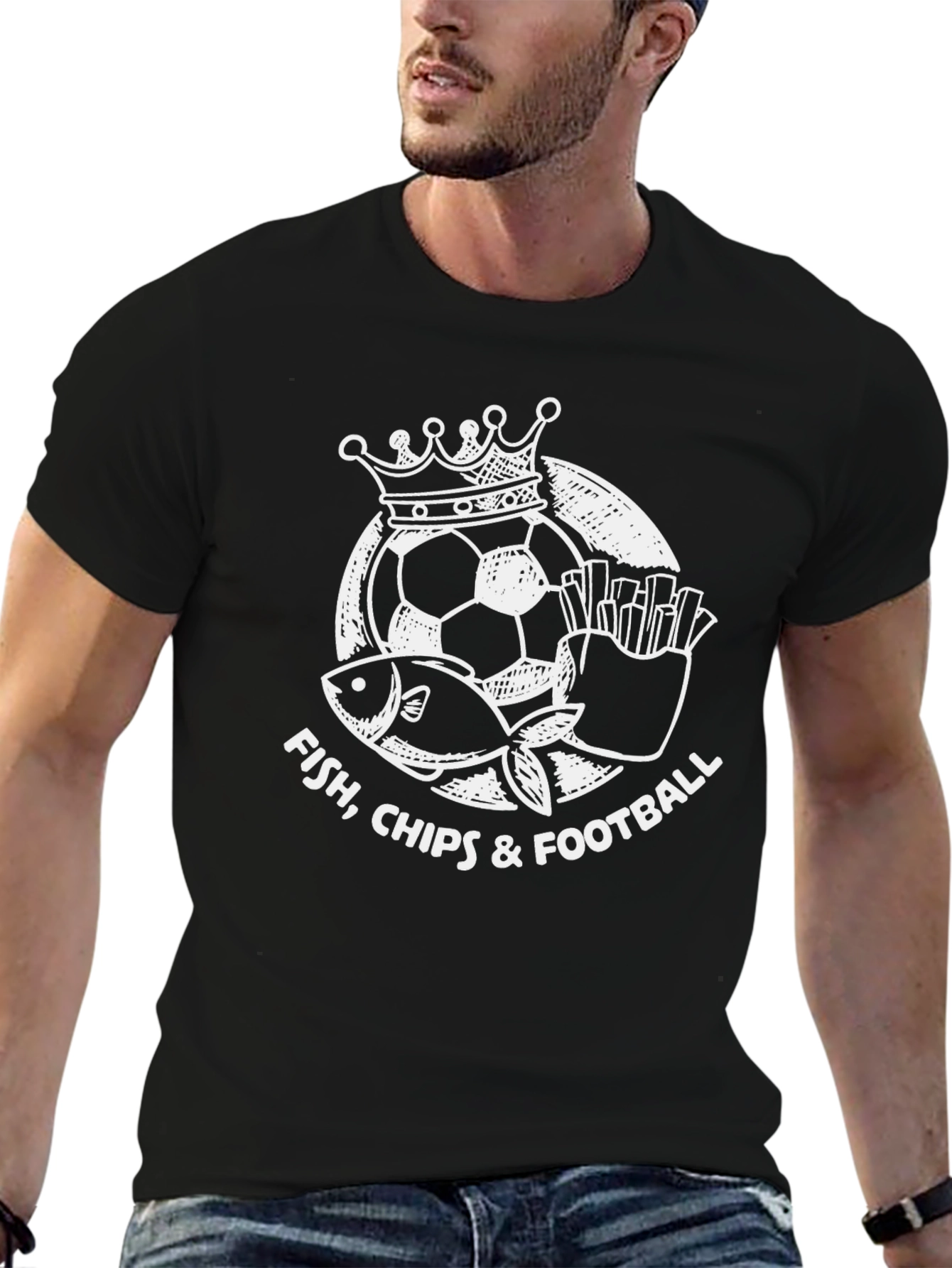 Fish Chips Football T-Shirt - Novelty Graphic Tee