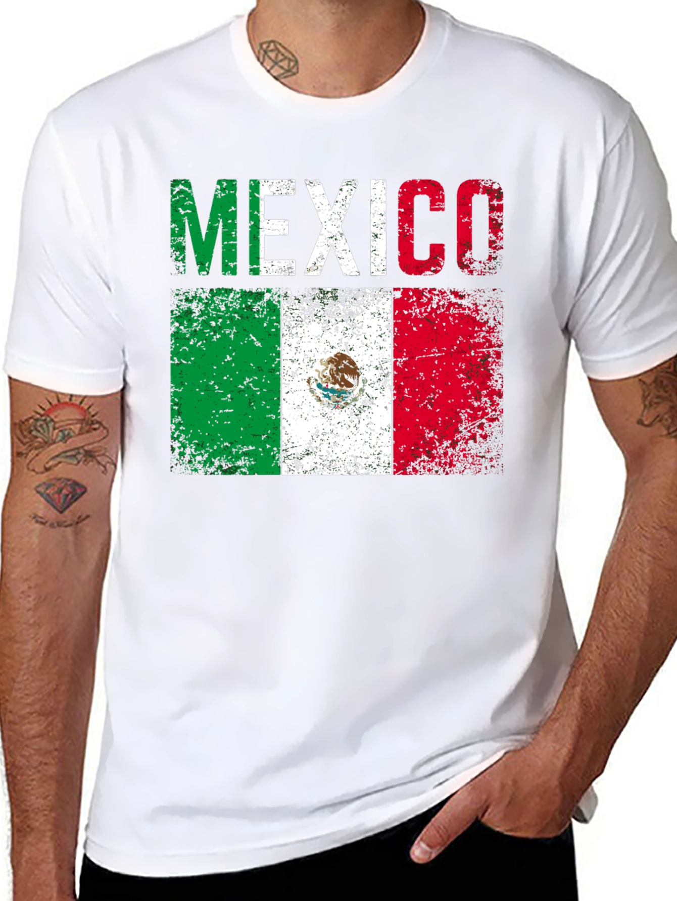 Distressed Mexico Flag Graphic T-Shirt