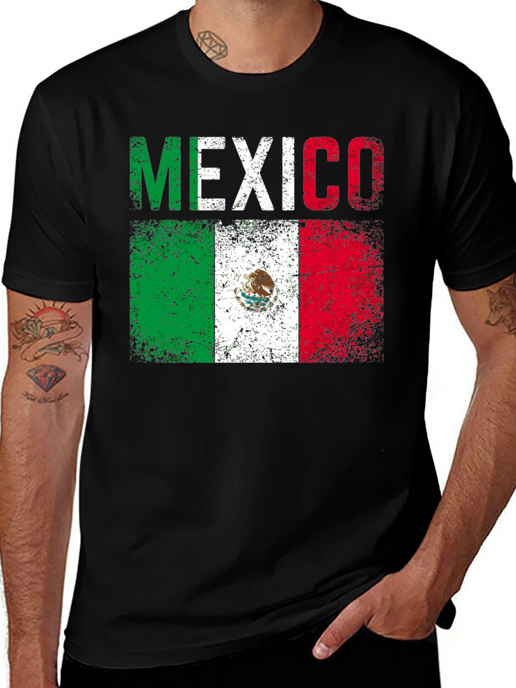 Distressed Mexico Flag Graphic T-Shirt
