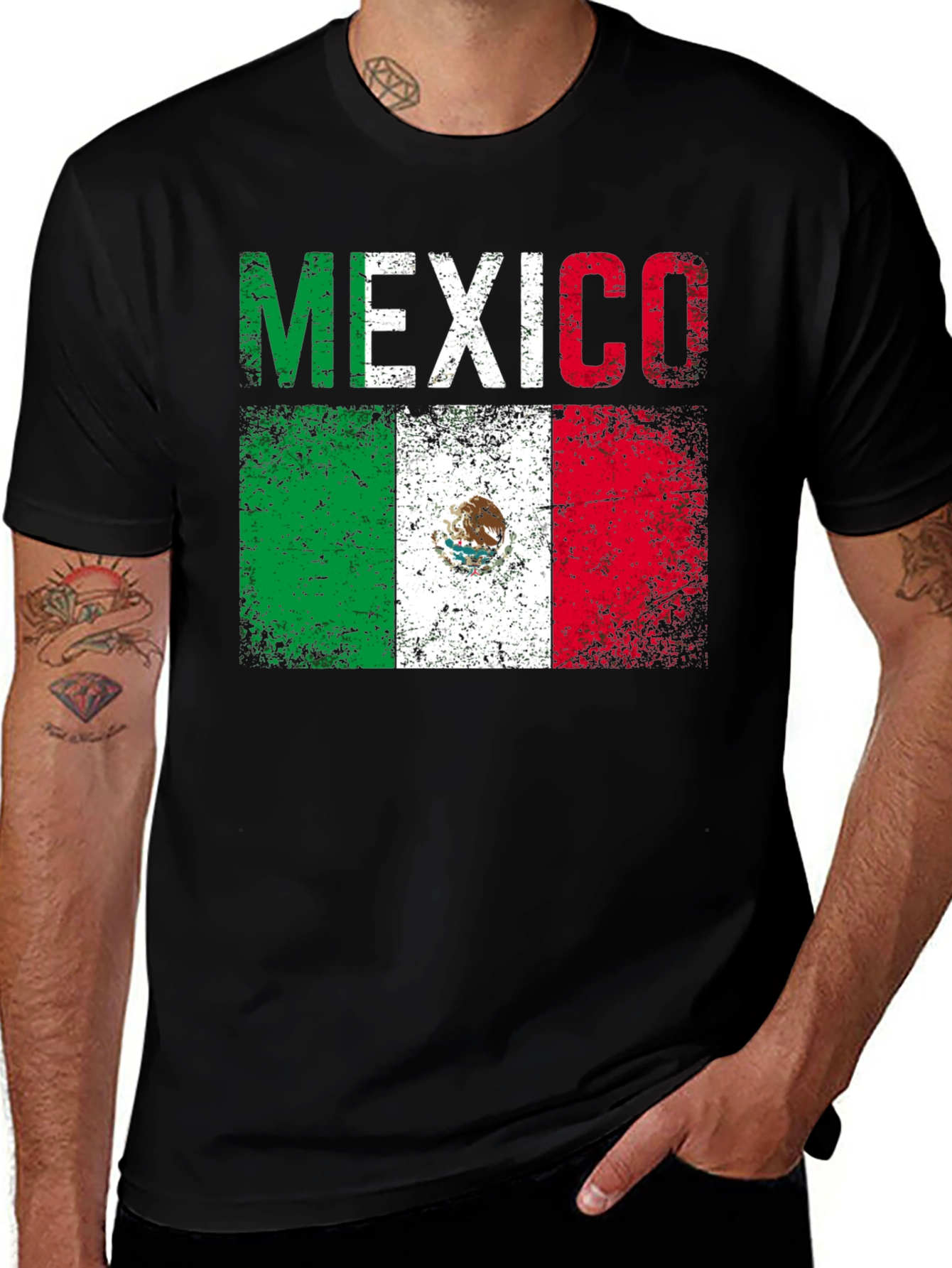 Distressed Mexico Flag Graphic T-Shirt