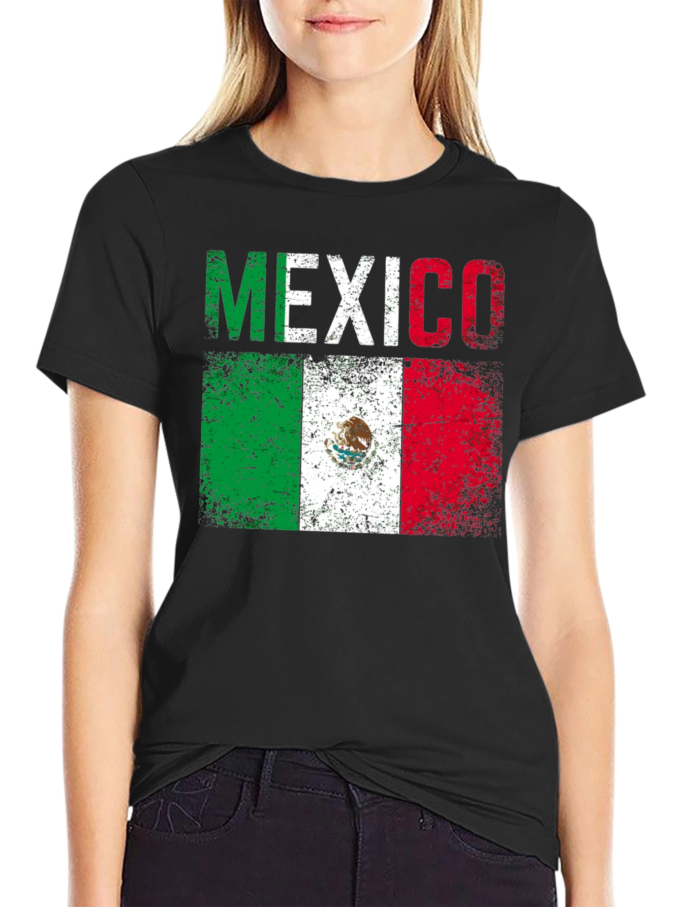 Distressed Mexico Flag Graphic T-Shirt