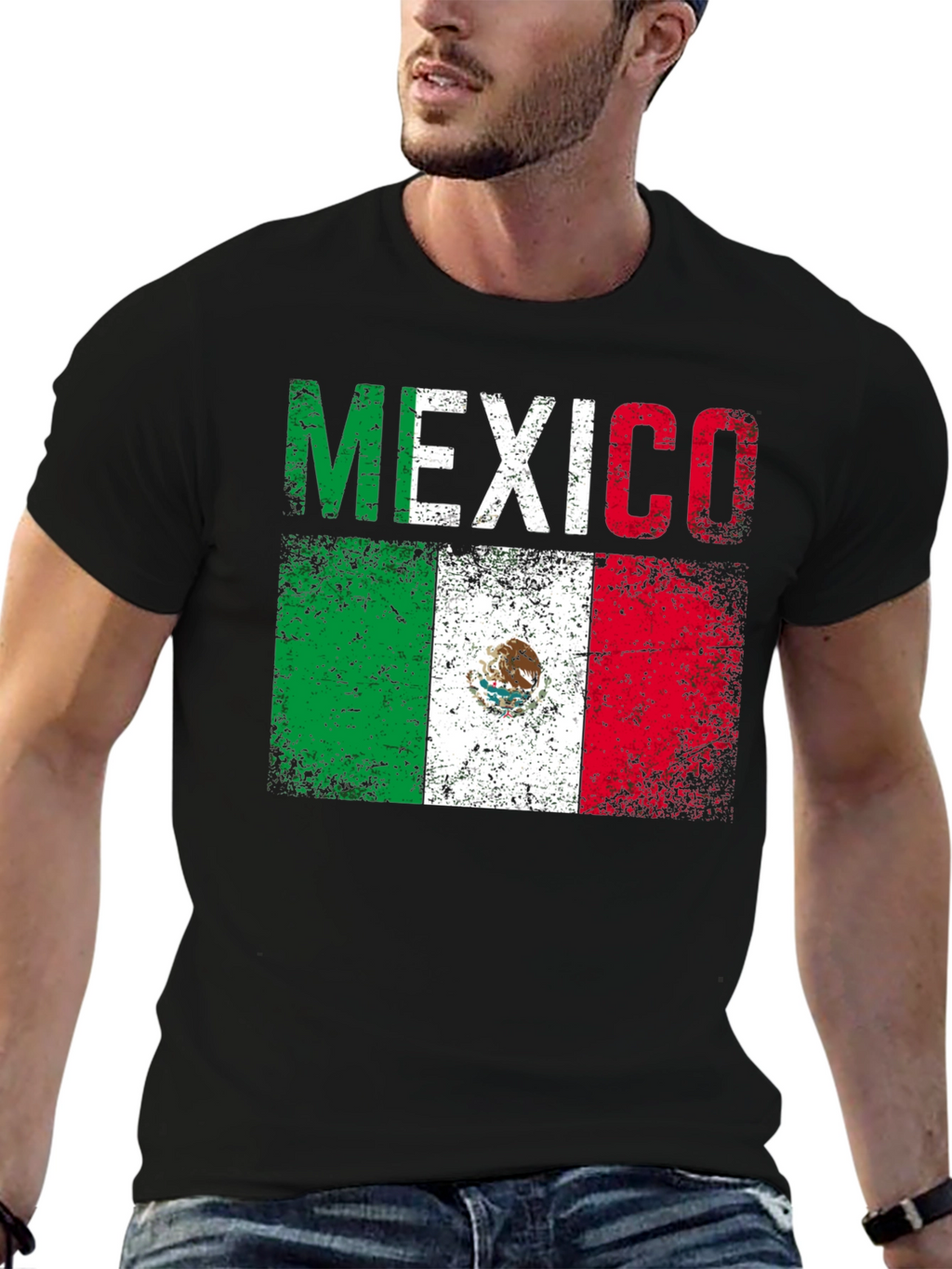 Distressed Mexico Flag Graphic T-Shirt