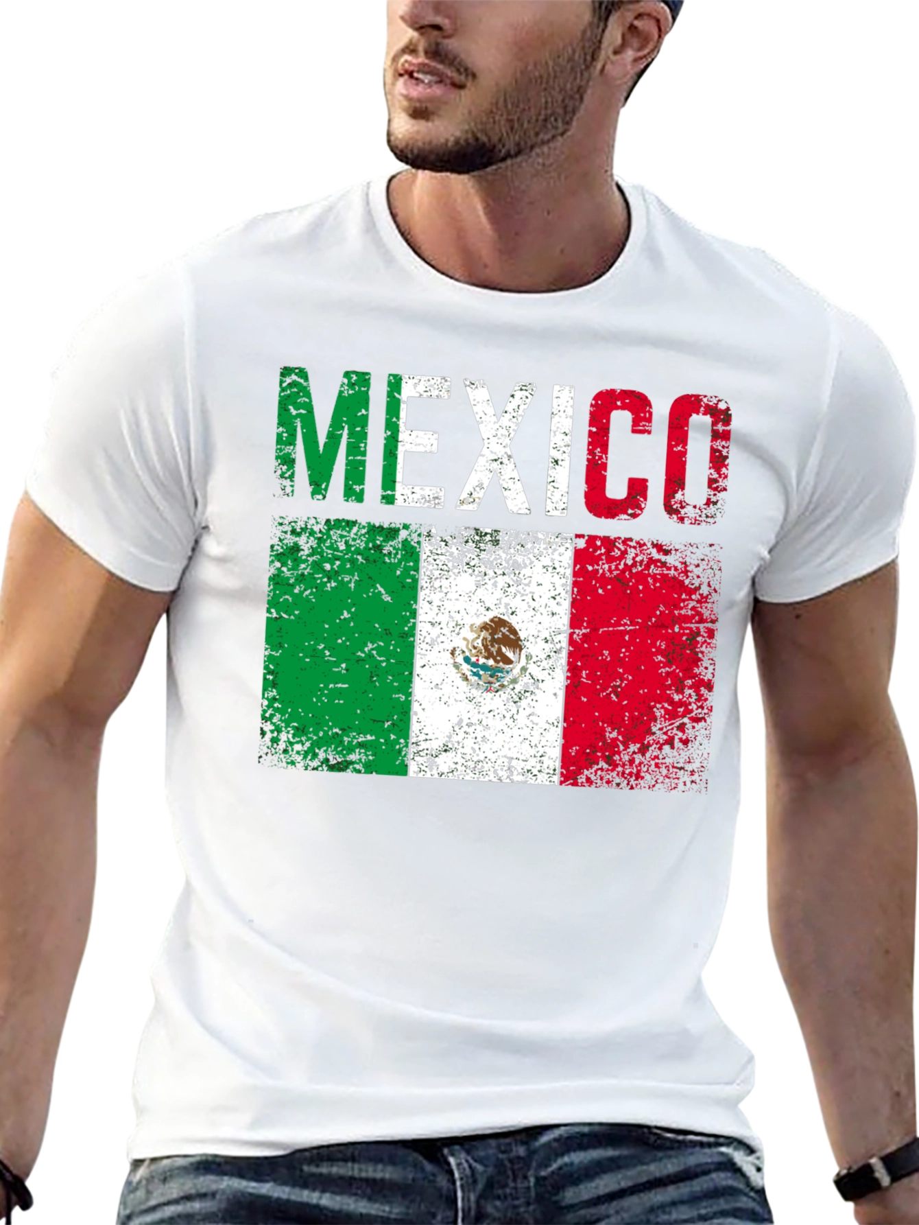 Distressed Mexico Flag Graphic T-Shirt