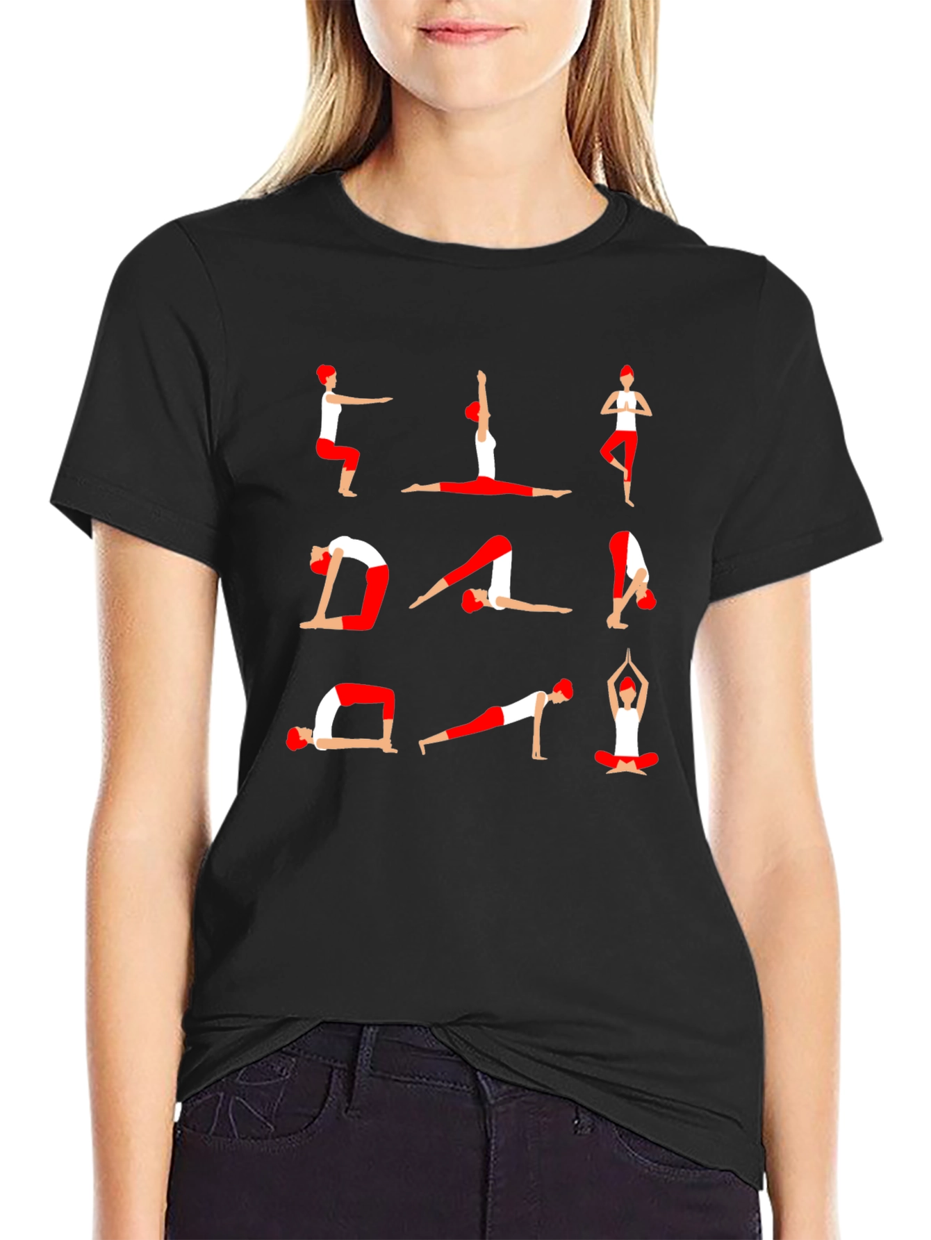 Yoga Pose Graphic Print T-Shirt - Black