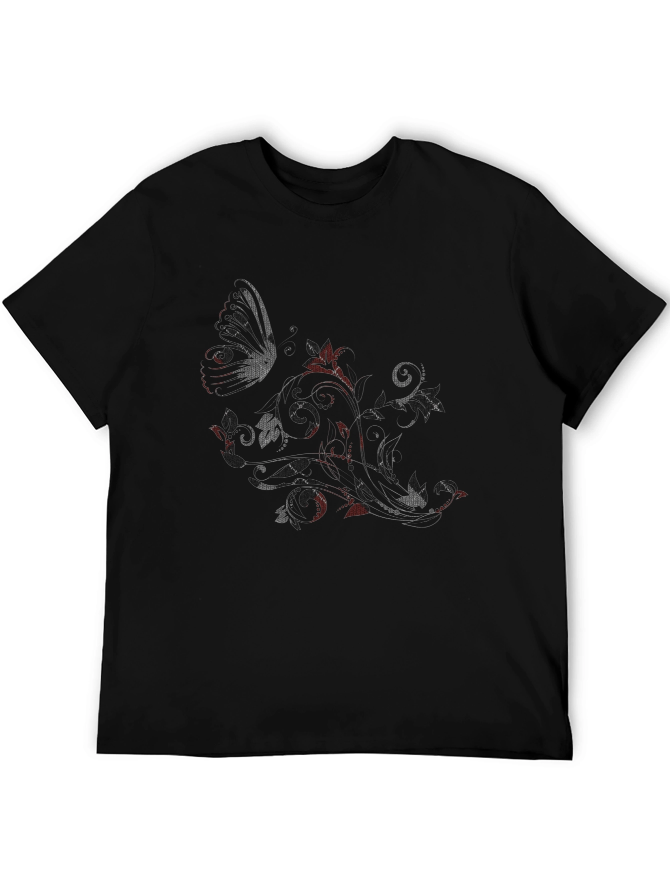 Butterfly Floral Graphic Black T-Shirt
