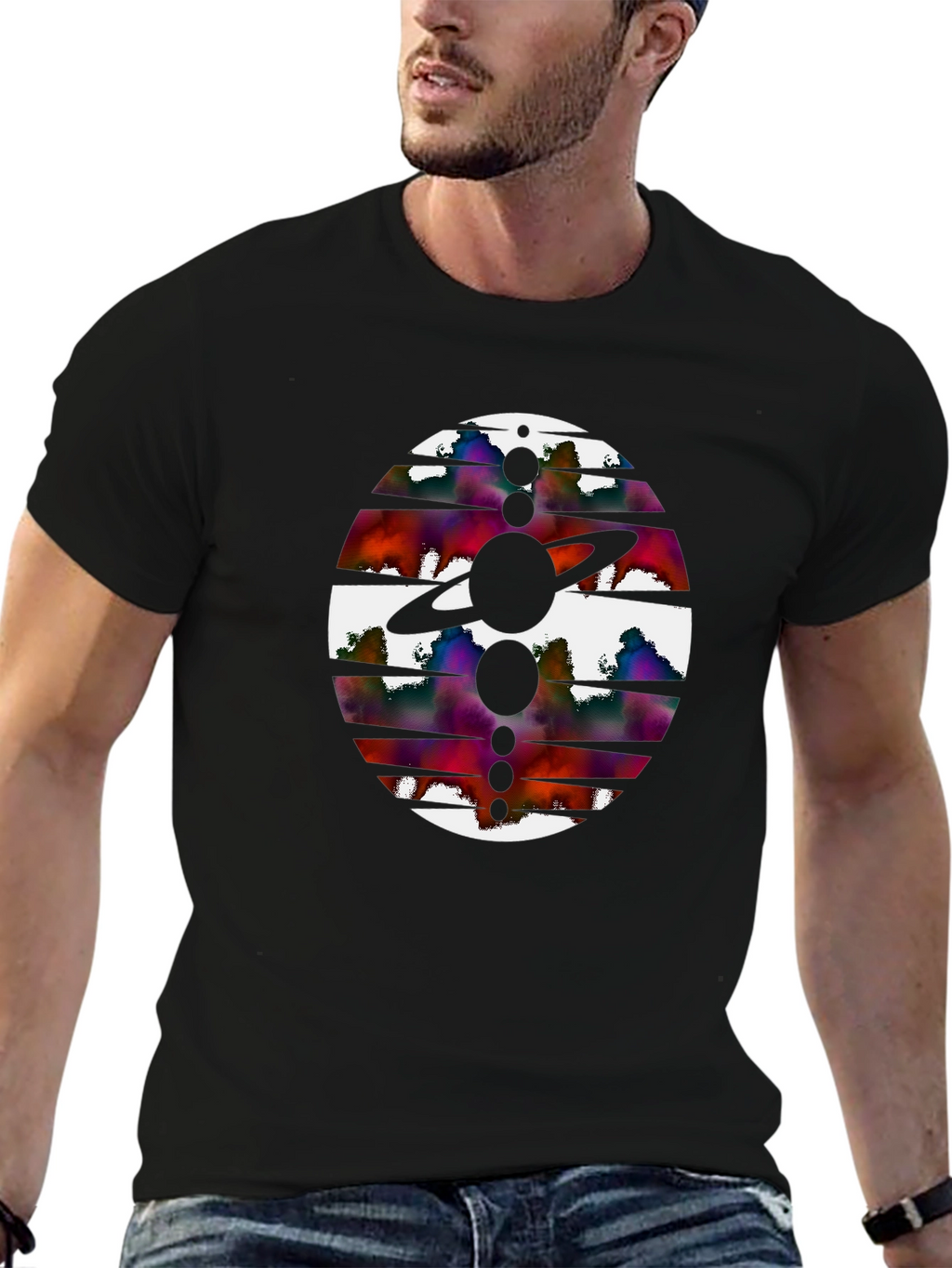 Abstract Planet Graphic Black Tee