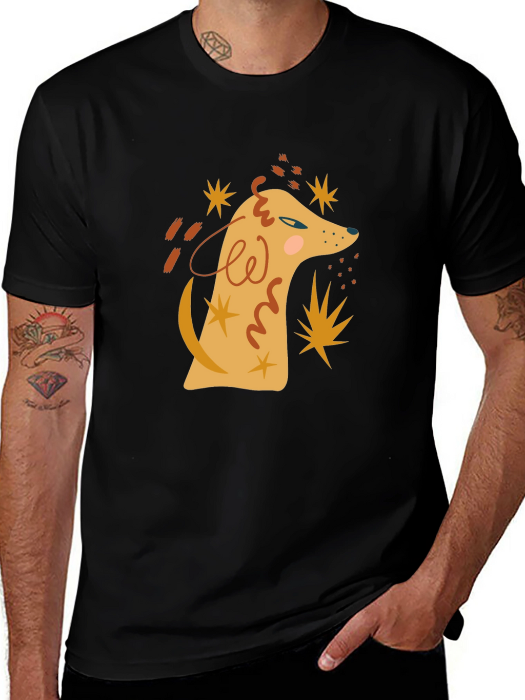 Abstract Dog Graphic Tee - Mens Black T-Shirt