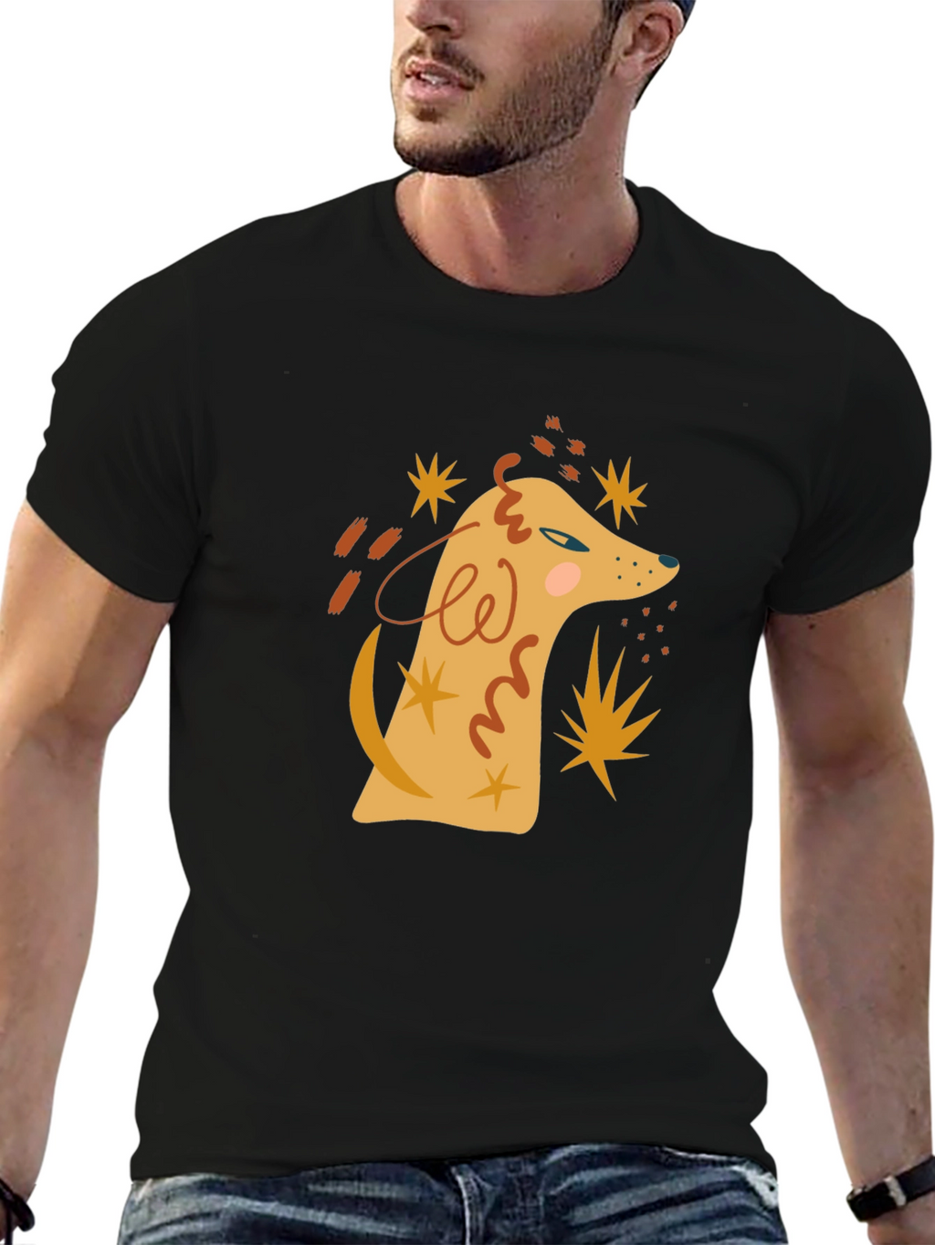 Abstract Dog Graphic Tee - Mens Black T-Shirt