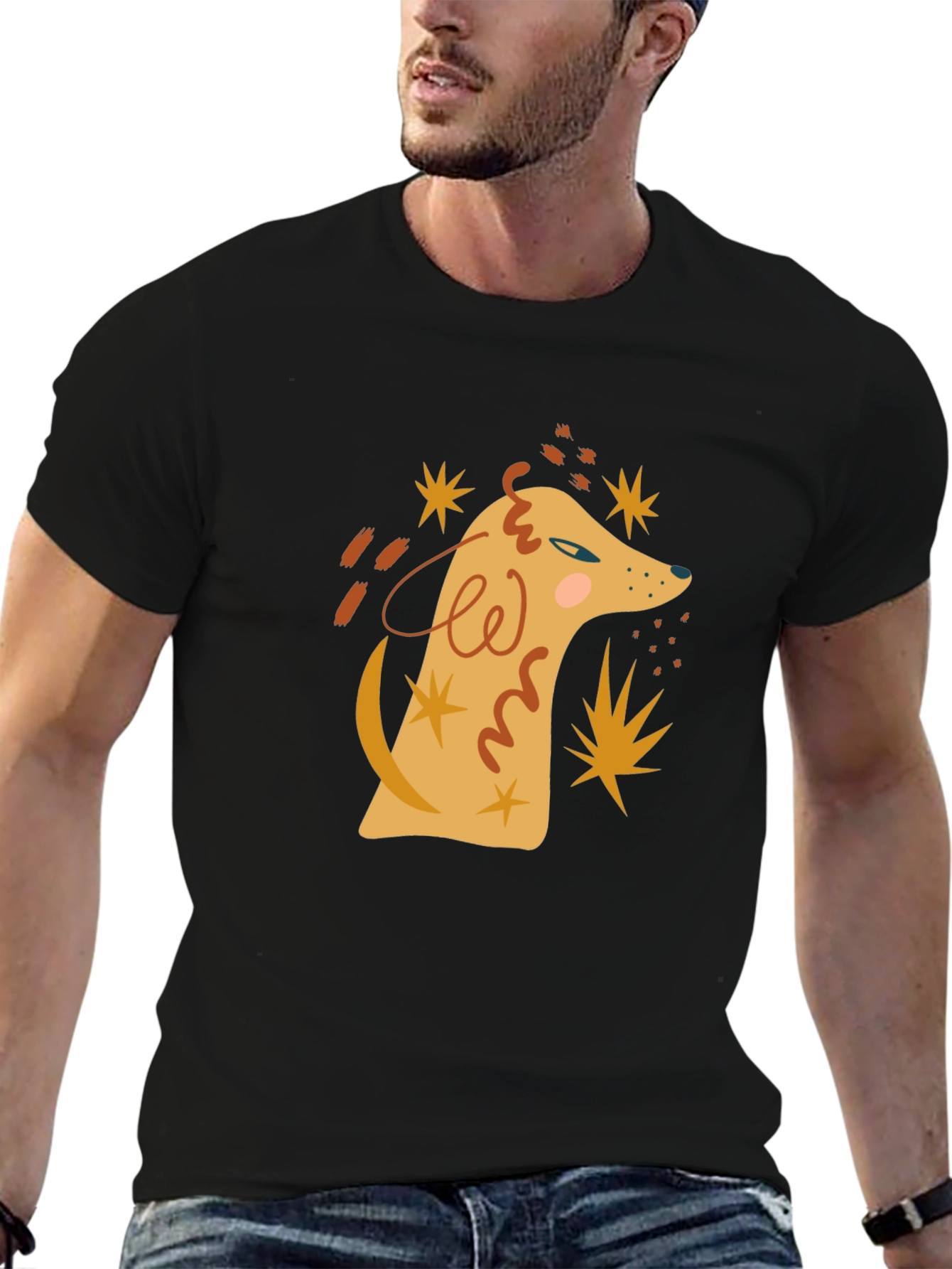 Abstract Dog Graphic Tee - Mens Black T-Shirt