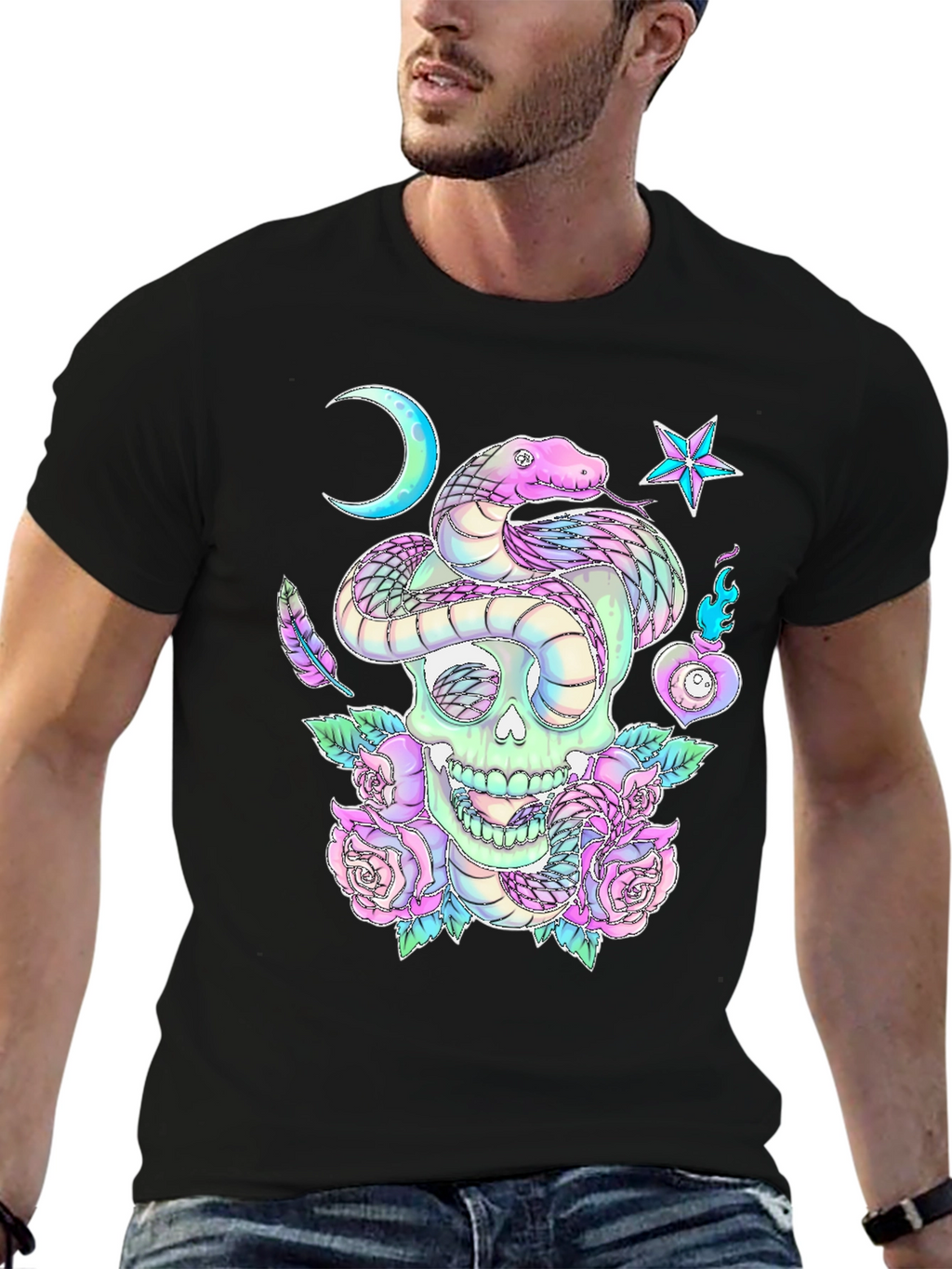 Skull & Snake Graphic Tee - Gothic Aesthetic
