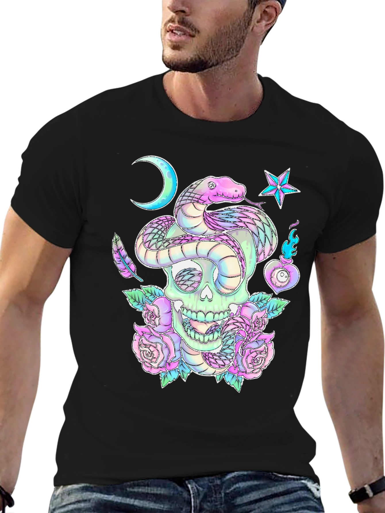 Skull & Snake Graphic Tee - Gothic Aesthetic