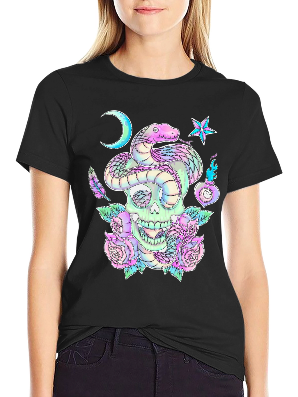 Skull & Snake Graphic Tee - Gothic Aesthetic
