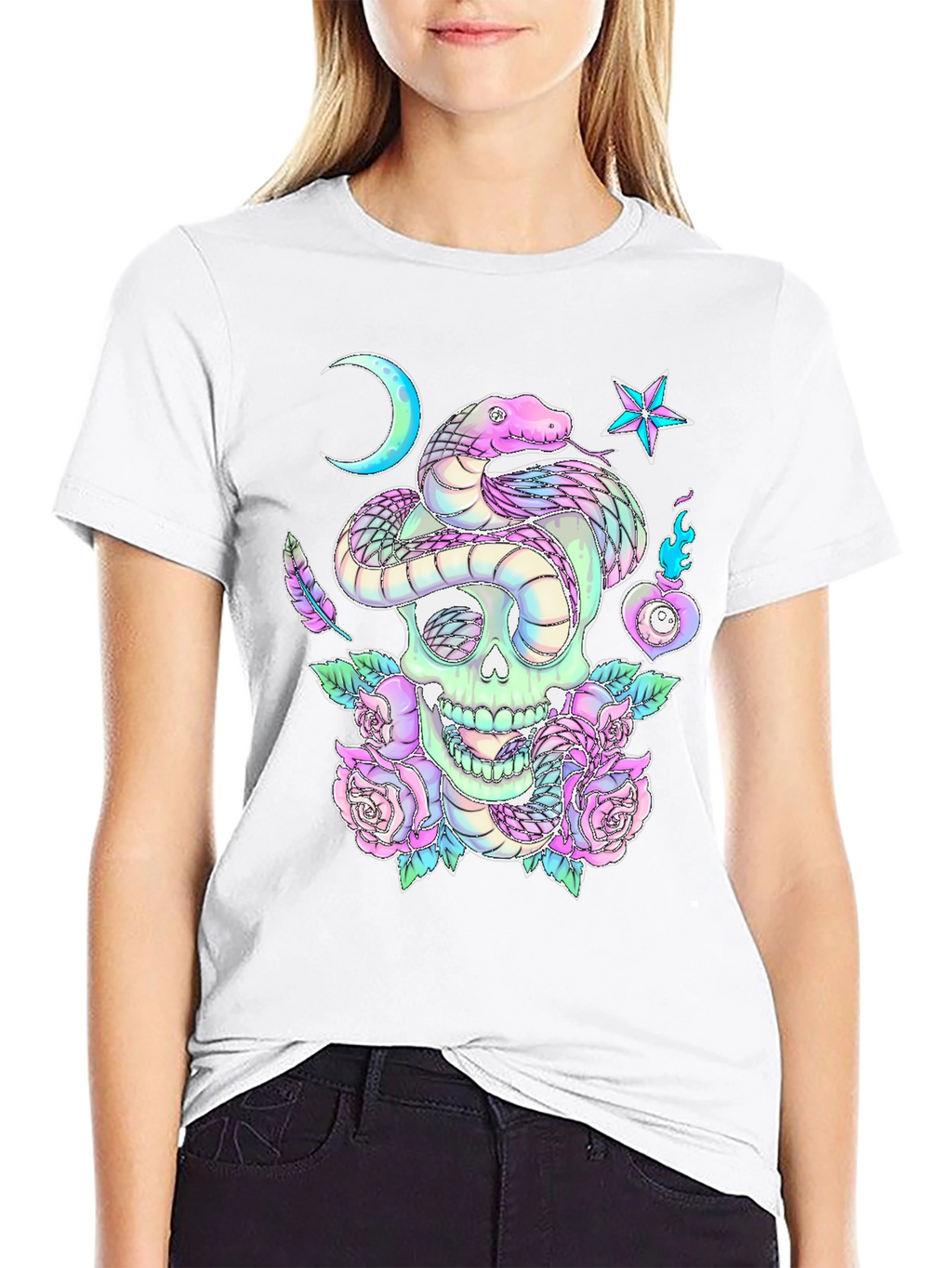 Skull & Snake Graphic Tee - Gothic Aesthetic
