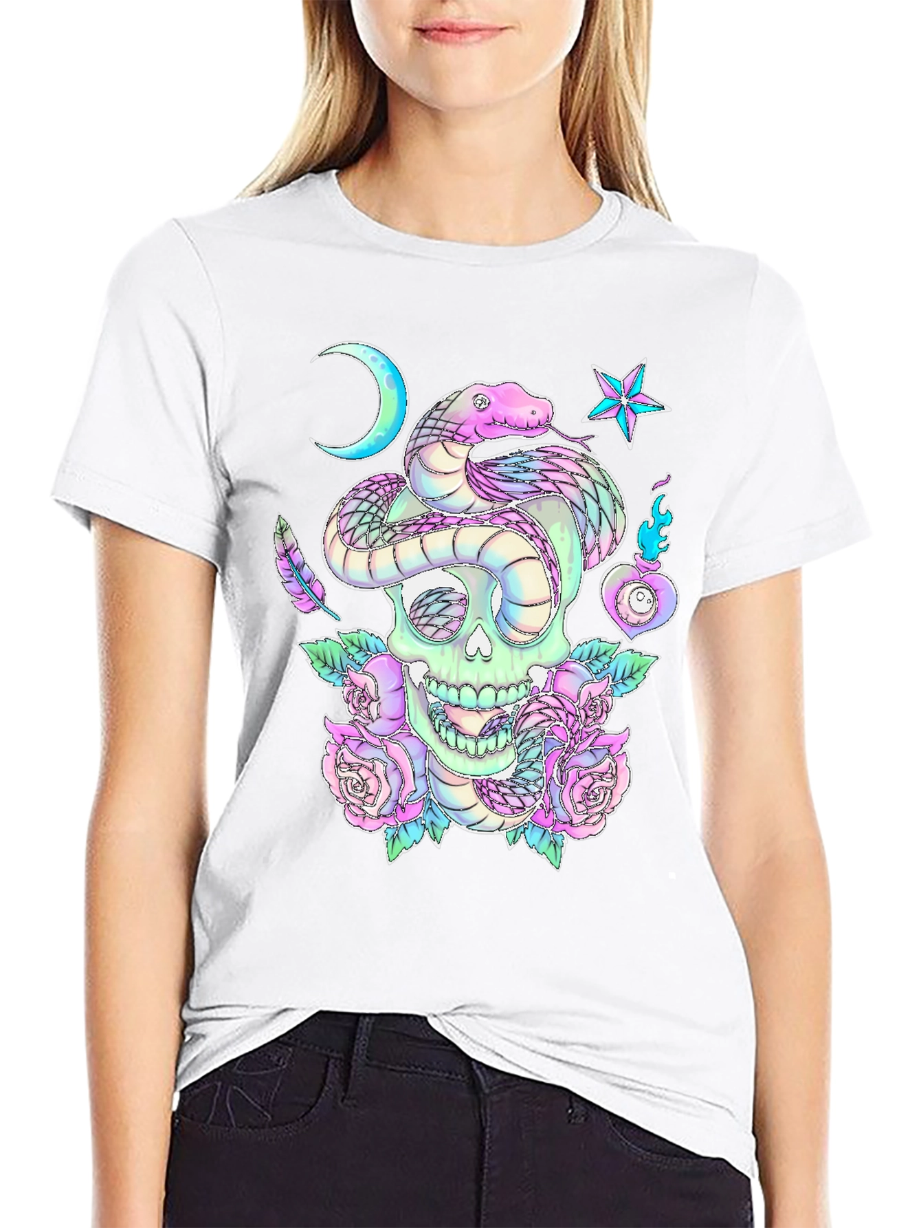 Skull & Snake Graphic Tee - Gothic Aesthetic