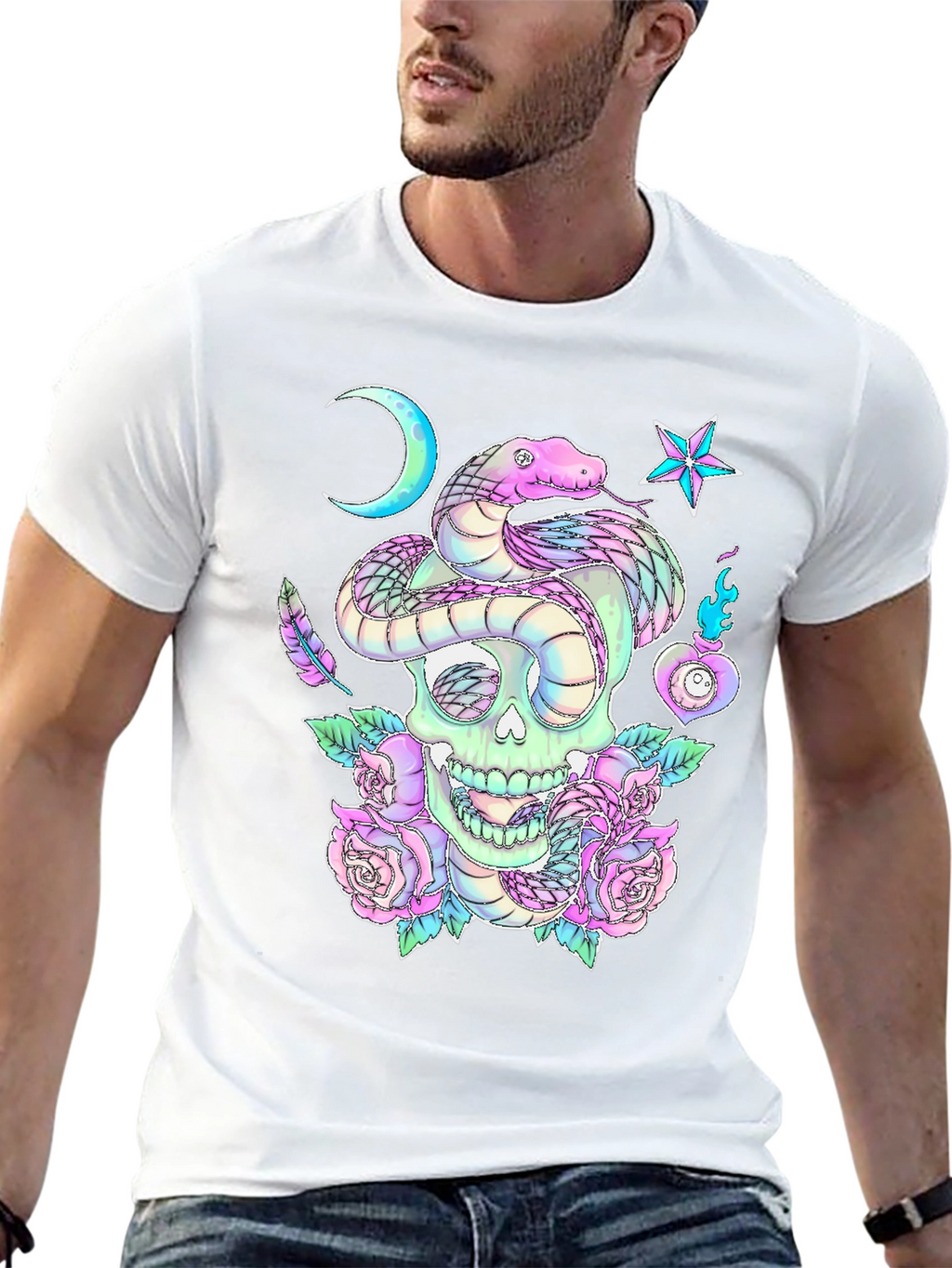 Skull & Snake Graphic Tee - Gothic Aesthetic