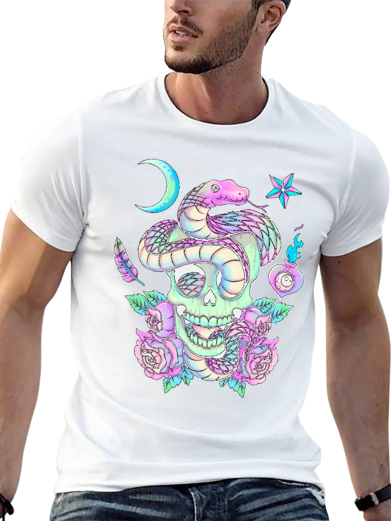 Skull & Snake Graphic Tee - Gothic Aesthetic