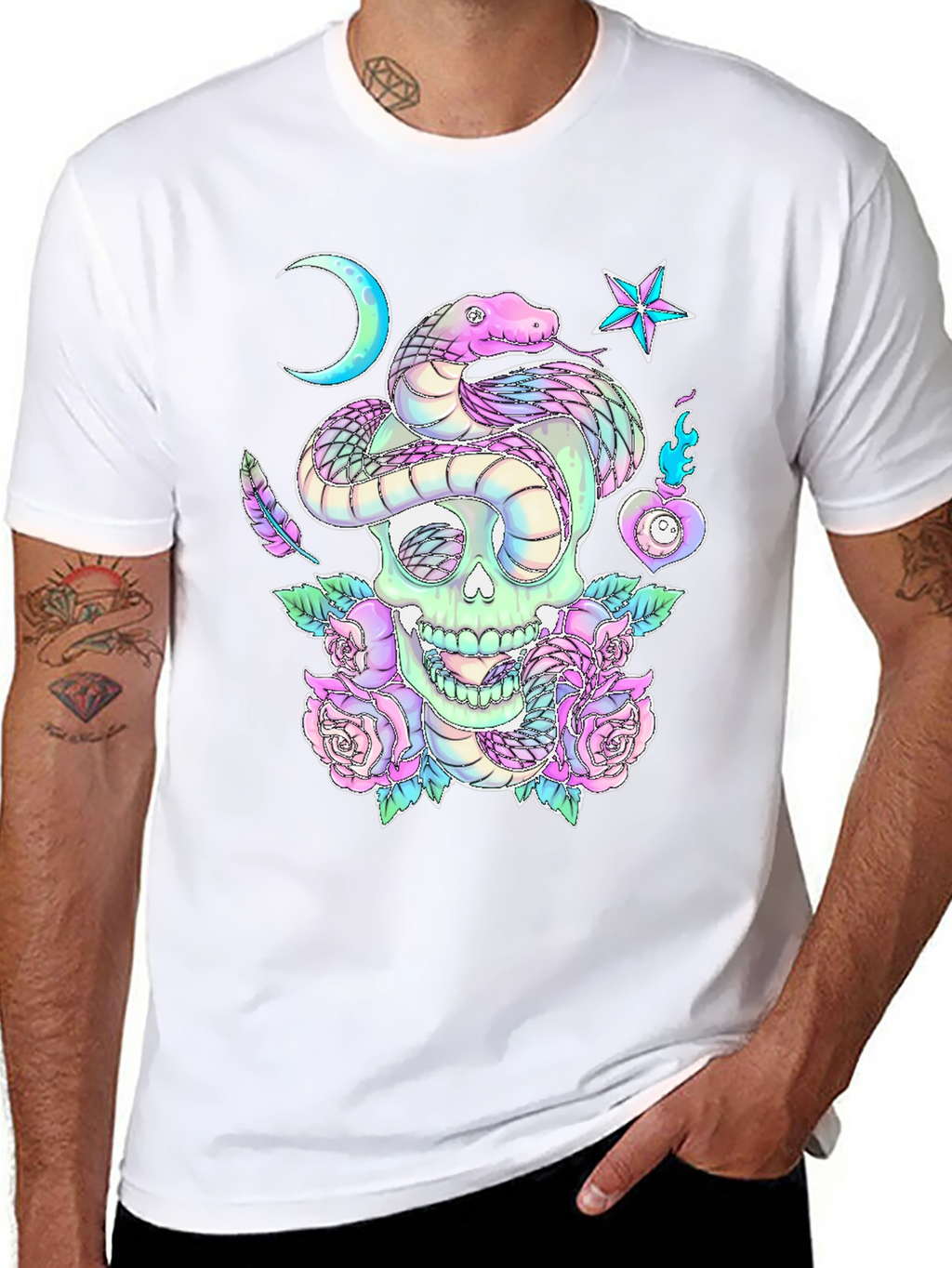 Skull & Snake Graphic Tee - Gothic Aesthetic
