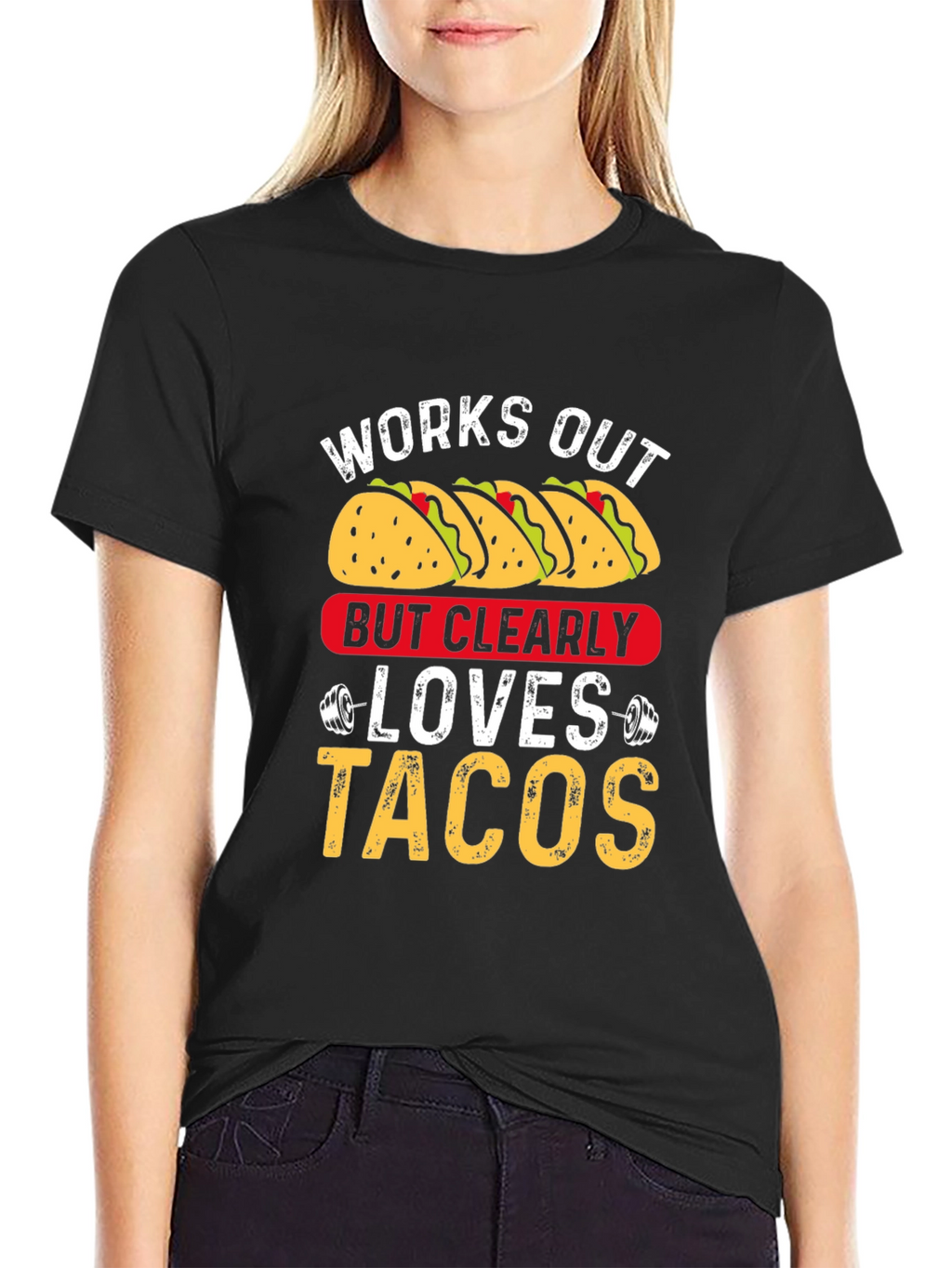 Works Out But Clearly Loves Tacos Graphic Tee