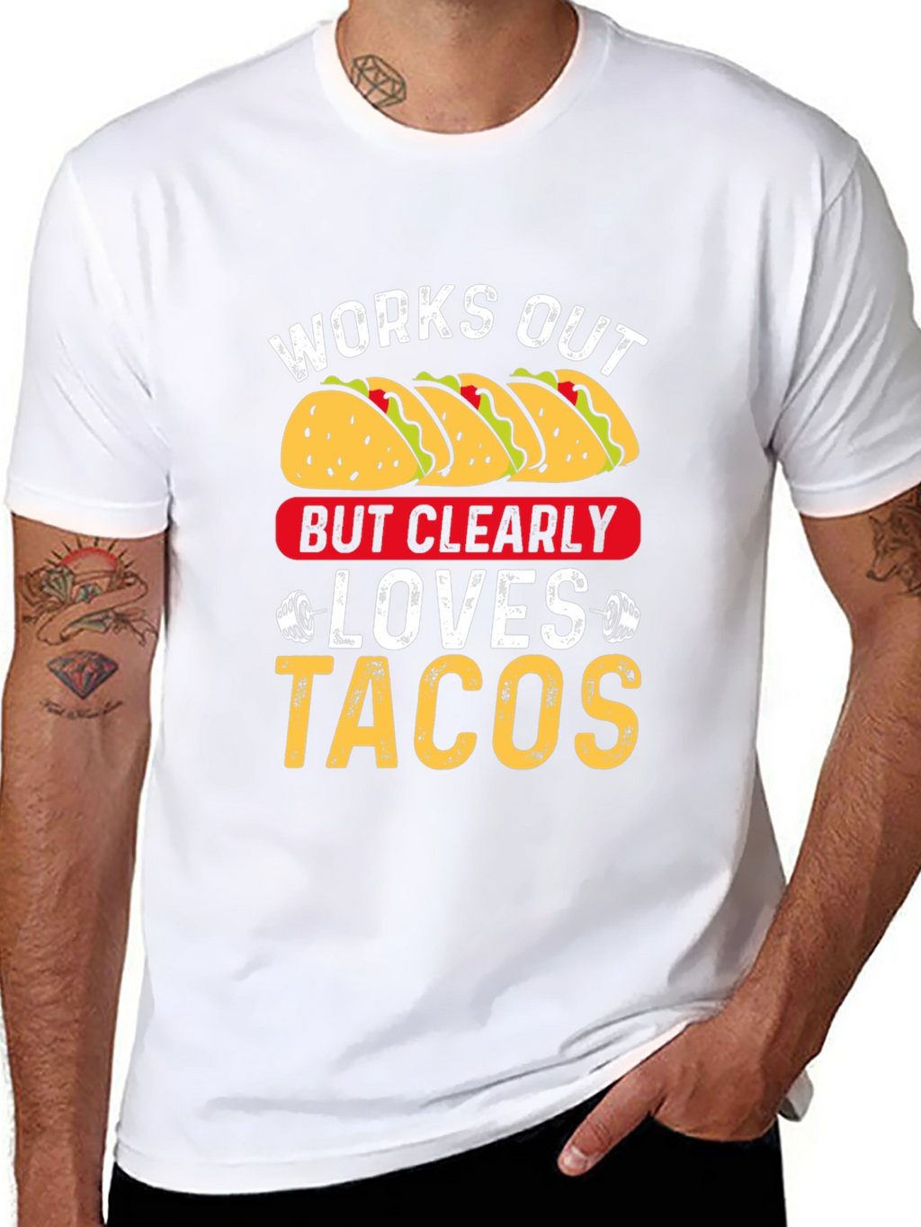 Works Out But Clearly Loves Tacos Graphic Tee