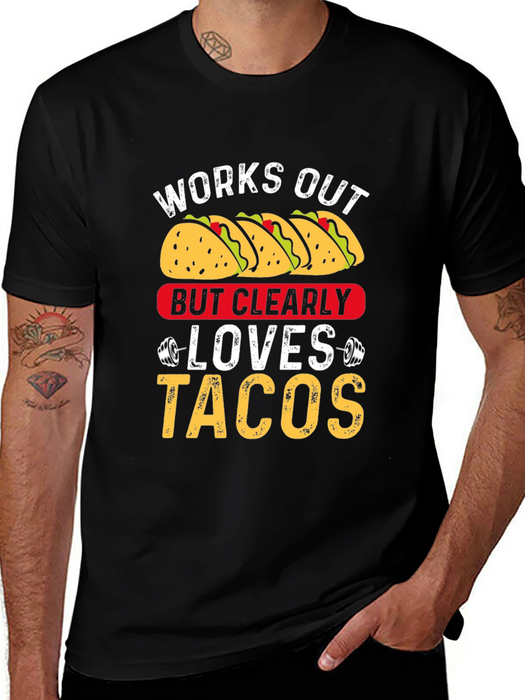 Works Out But Clearly Loves Tacos Graphic Tee