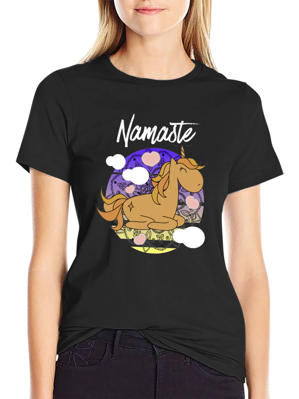 Namaste Unicorn Black T-Shirt