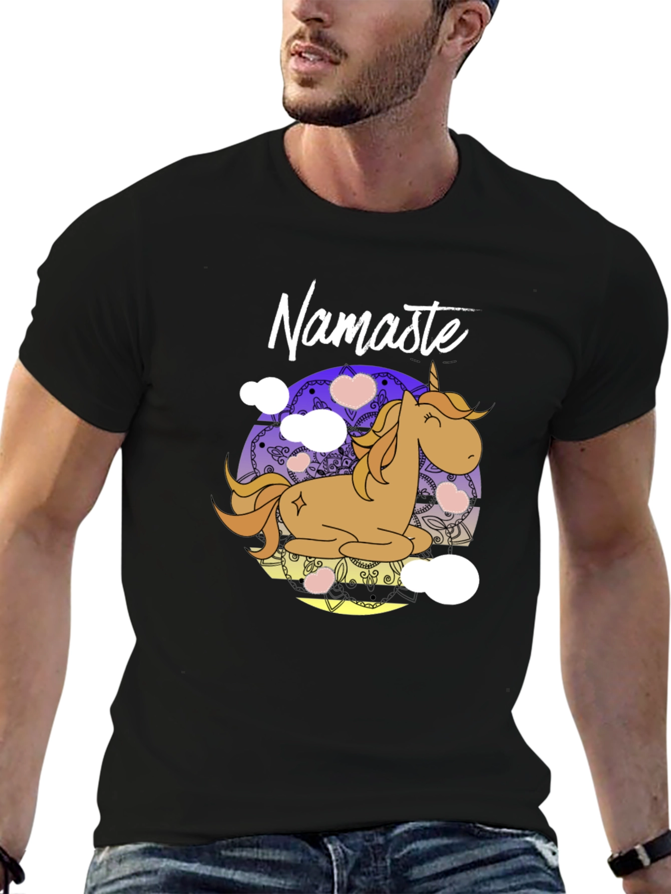 Namaste Unicorn Black T-Shirt
