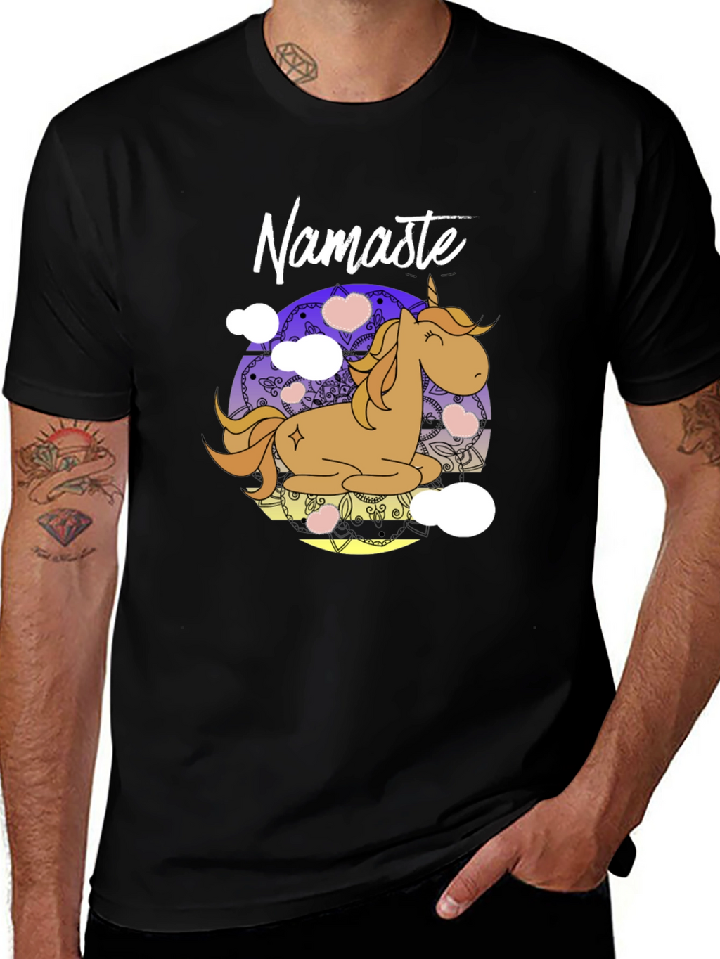 Namaste Unicorn Black T-Shirt