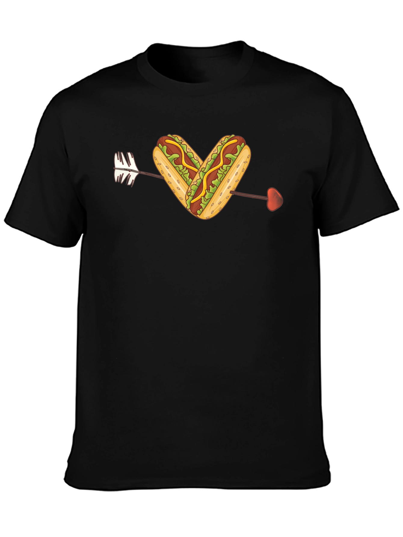 Heart Hotdog Graphic T-Shirt - Black Cotton Tee