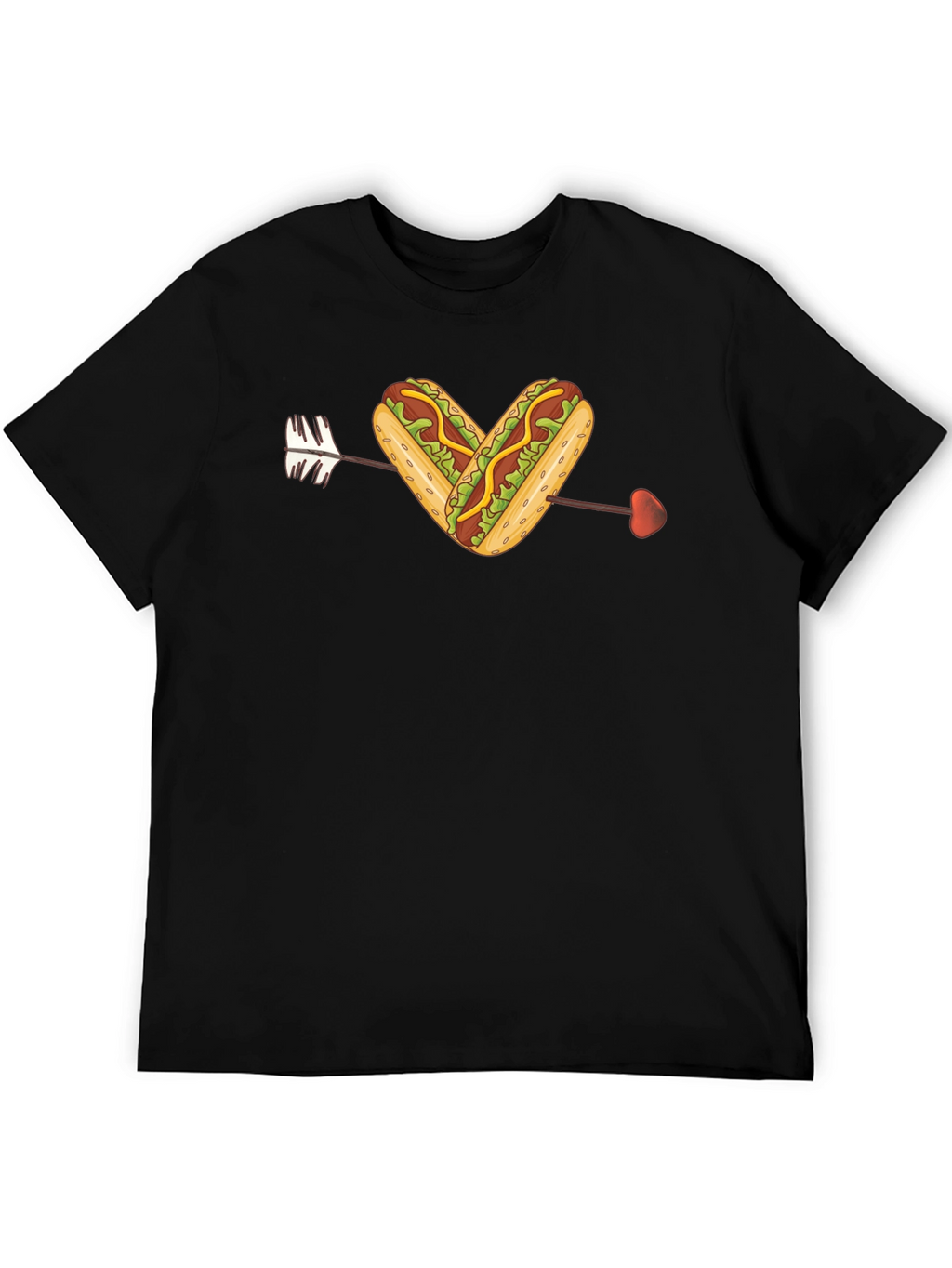 Heart Hotdog Graphic T-Shirt - Black Cotton Tee