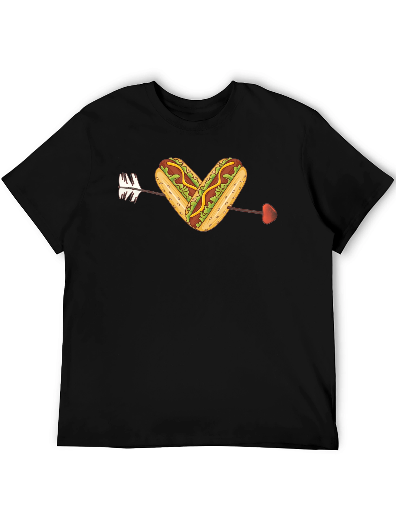 Heart Hotdog Graphic T-Shirt - Black Cotton Tee