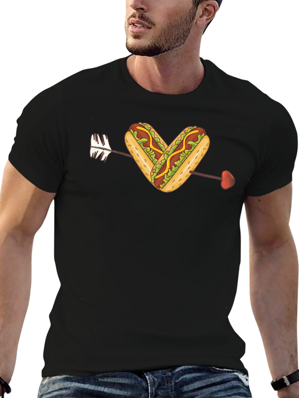 Heart Hotdog Graphic T-Shirt - Black Cotton Tee