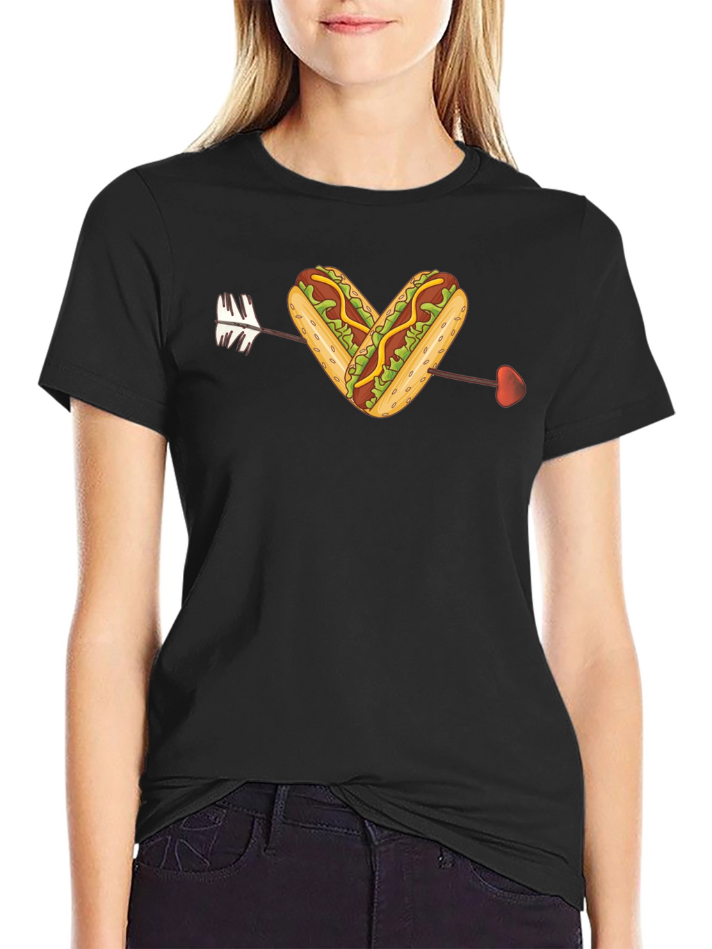 Heart Hotdog Graphic T-Shirt - Black Cotton Tee