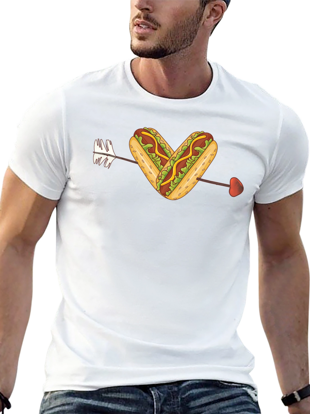 Heart Hotdog Graphic T-Shirt - Black Cotton Tee