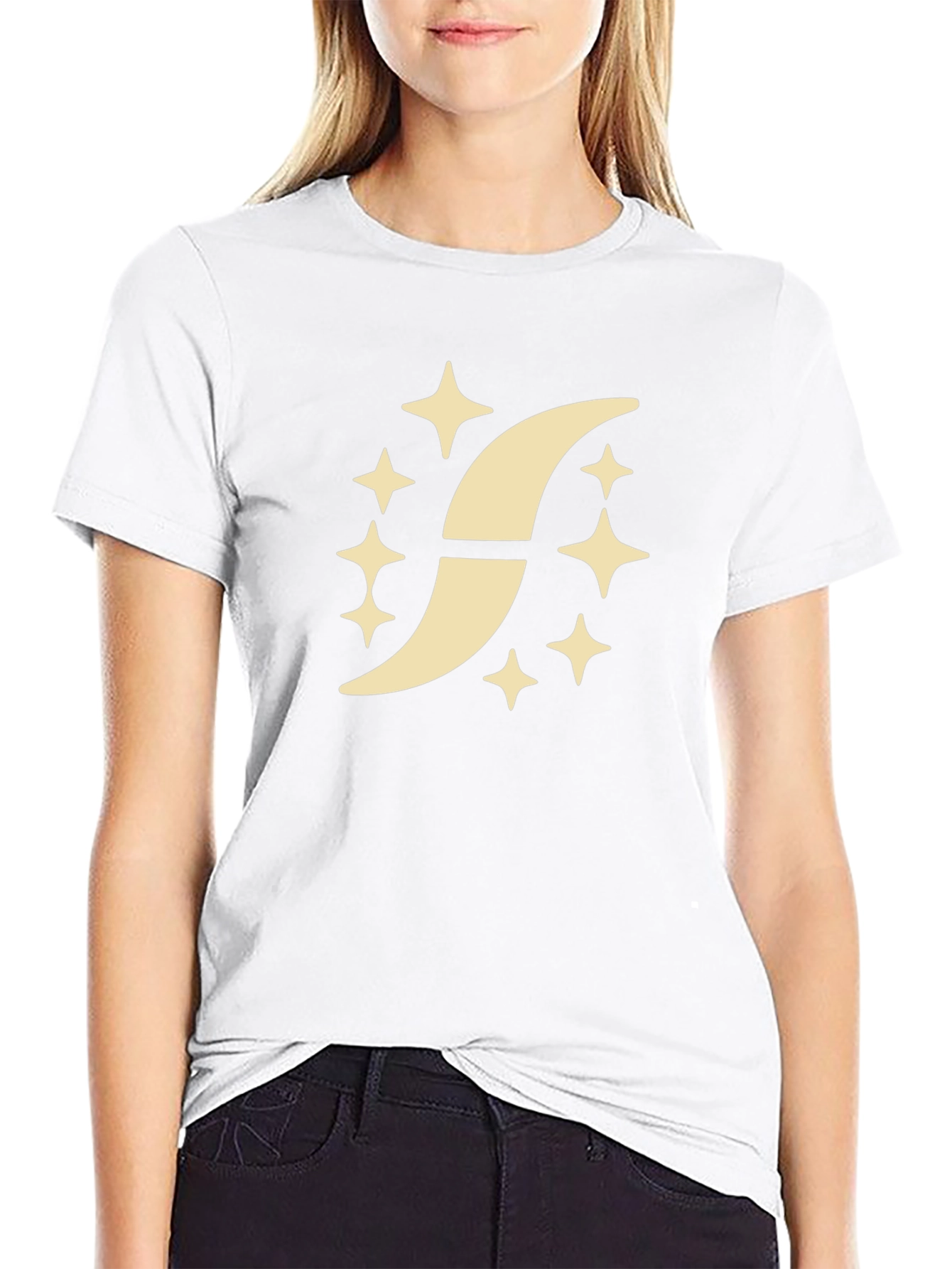 Stylish Black T-Shirt with Crescent Moon Star Design