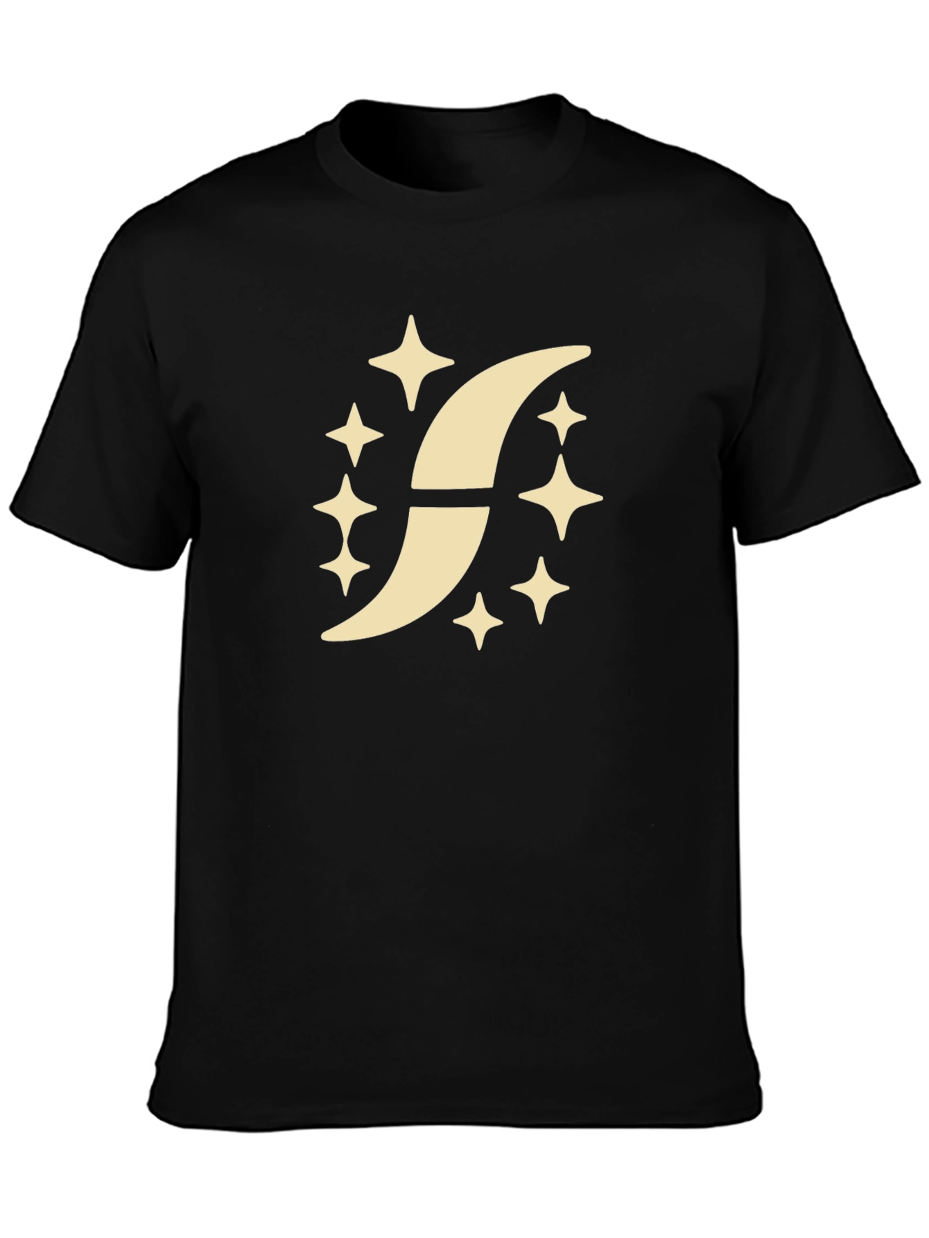 Stylish Black T-Shirt with Crescent Moon Star Design