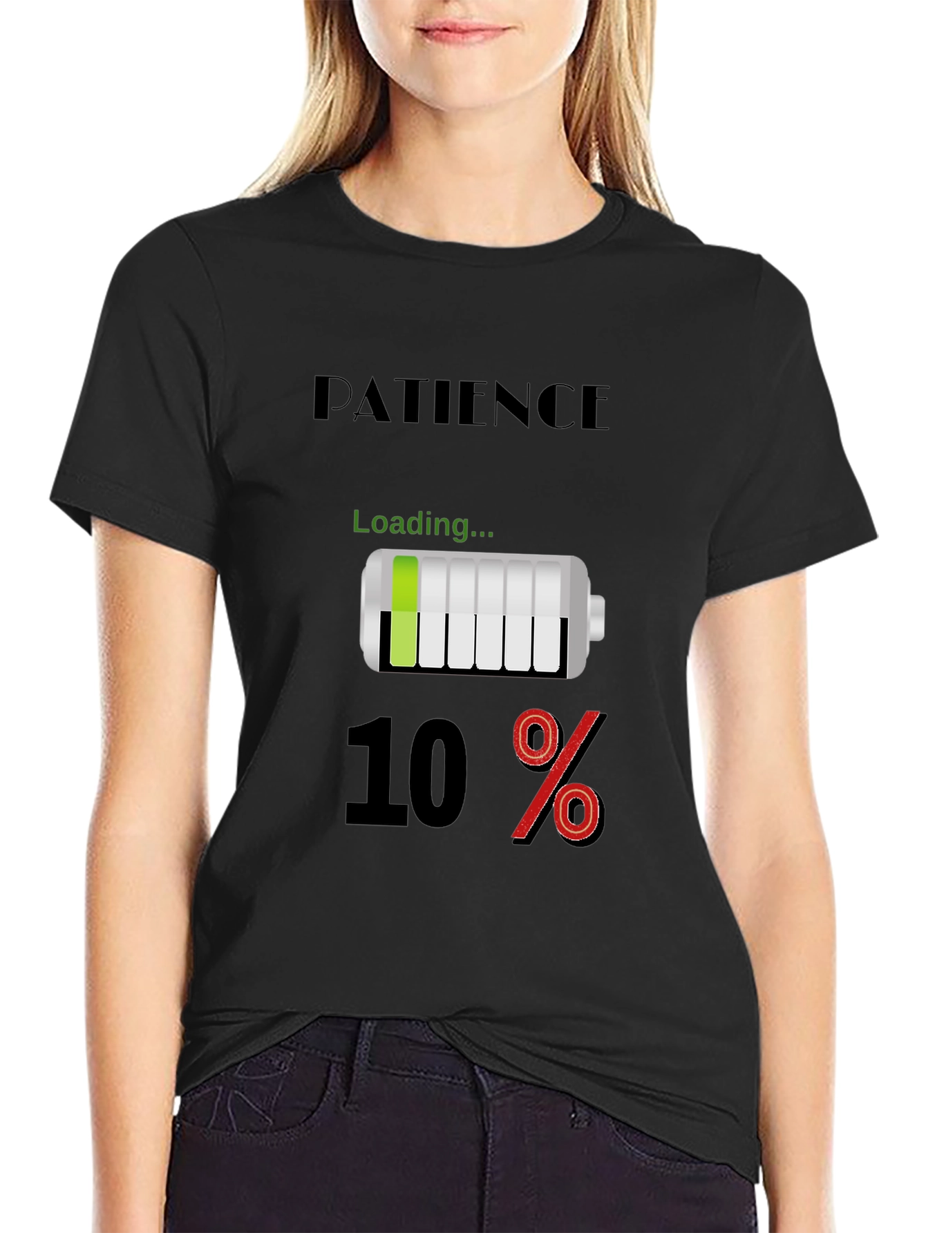 Patience Loading Funny Black T-Shirt