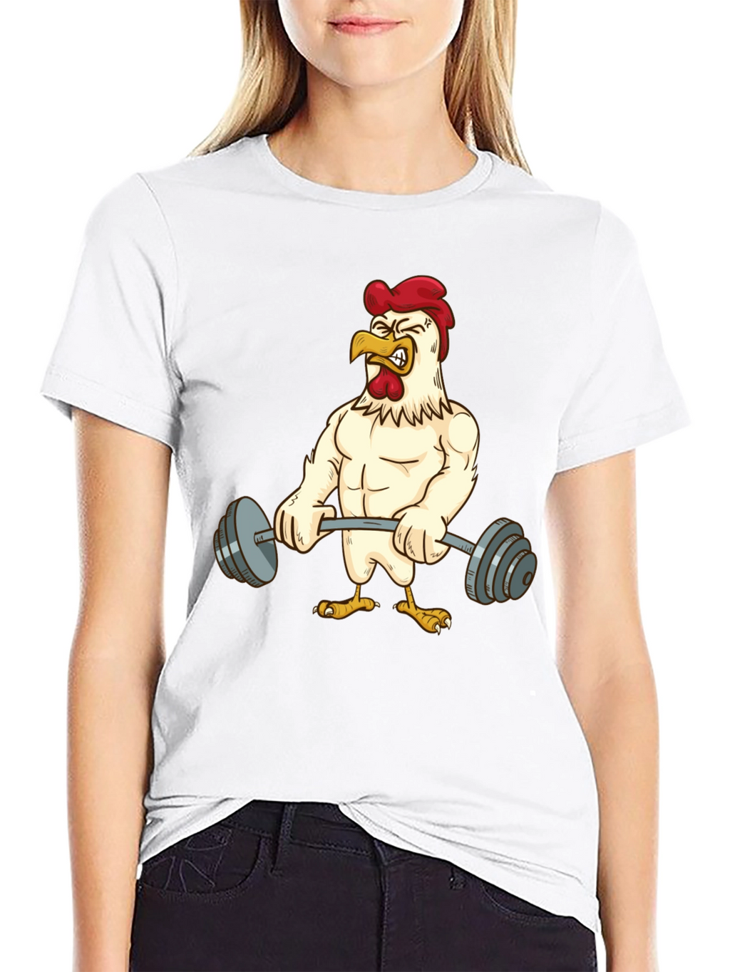 Funny Chicken Lifting Weights T-Shirt