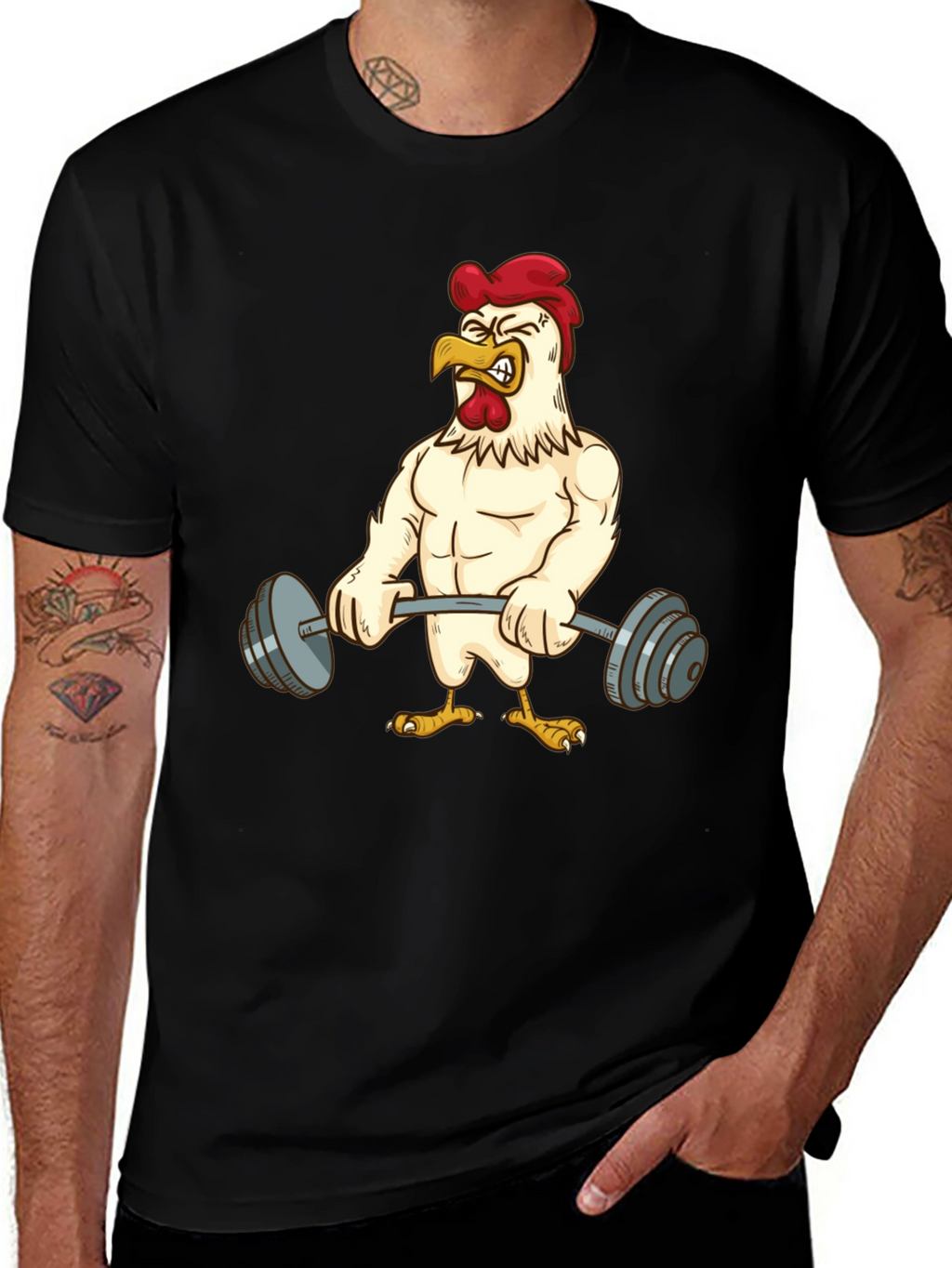 Funny Chicken Lifting Weights T-Shirt