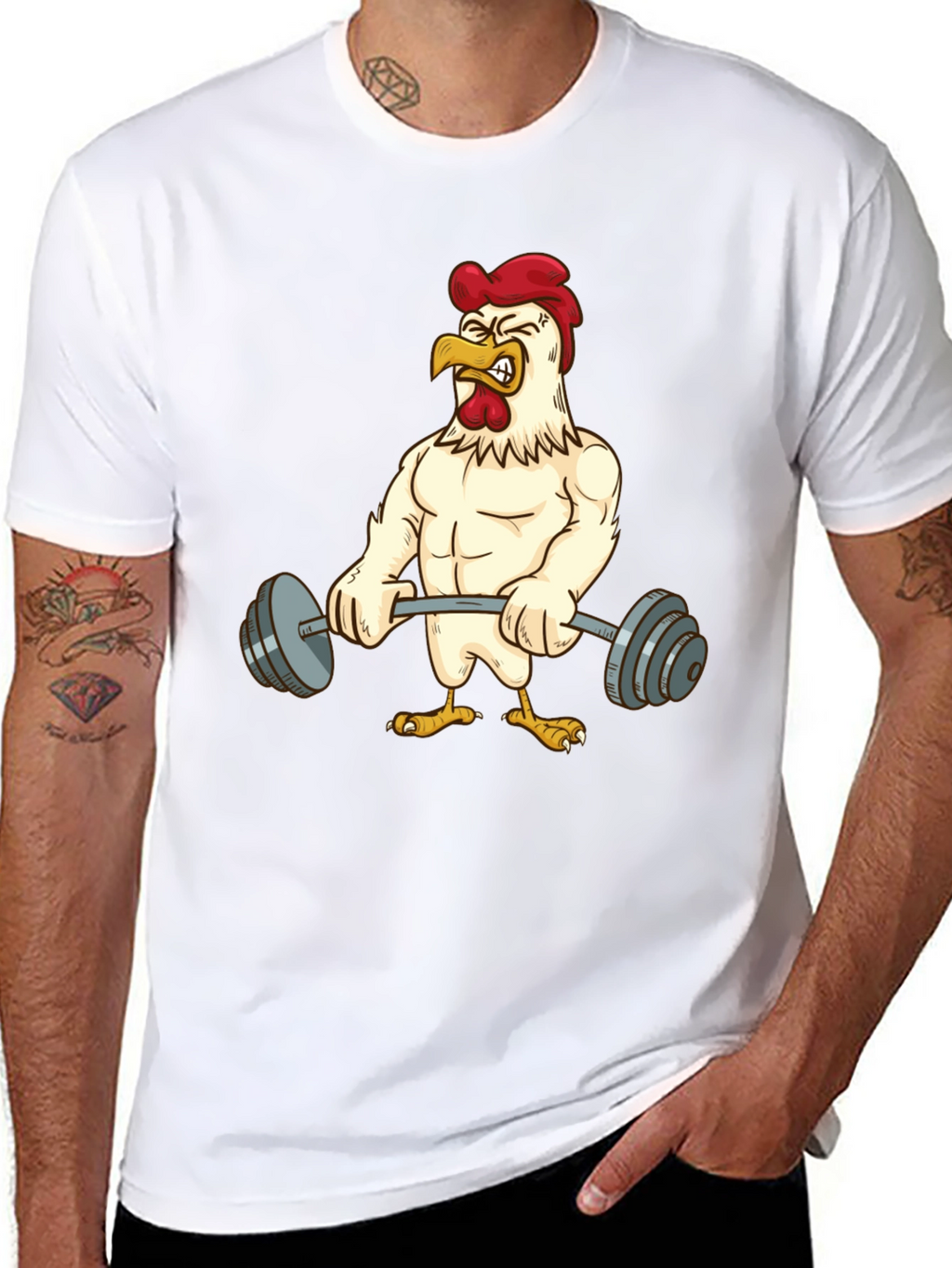 Funny Chicken Lifting Weights T-Shirt