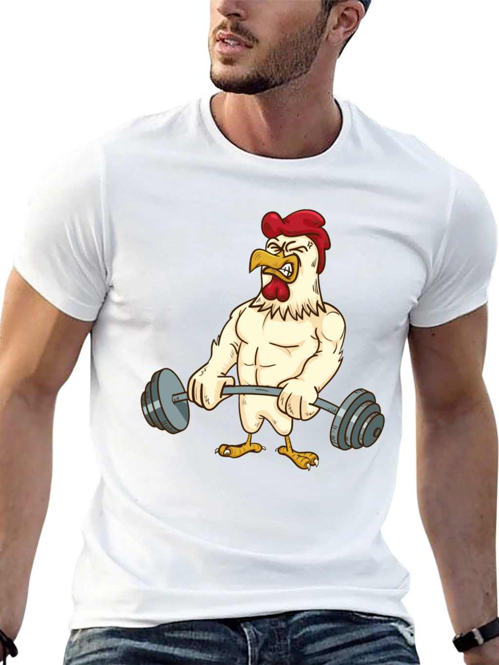 Funny Chicken Lifting Weights T-Shirt