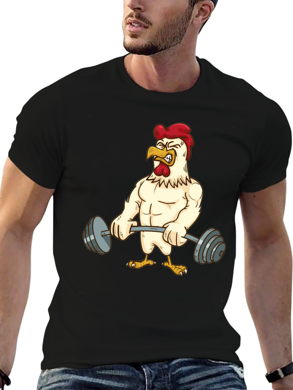 Funny Chicken Lifting Weights T-Shirt