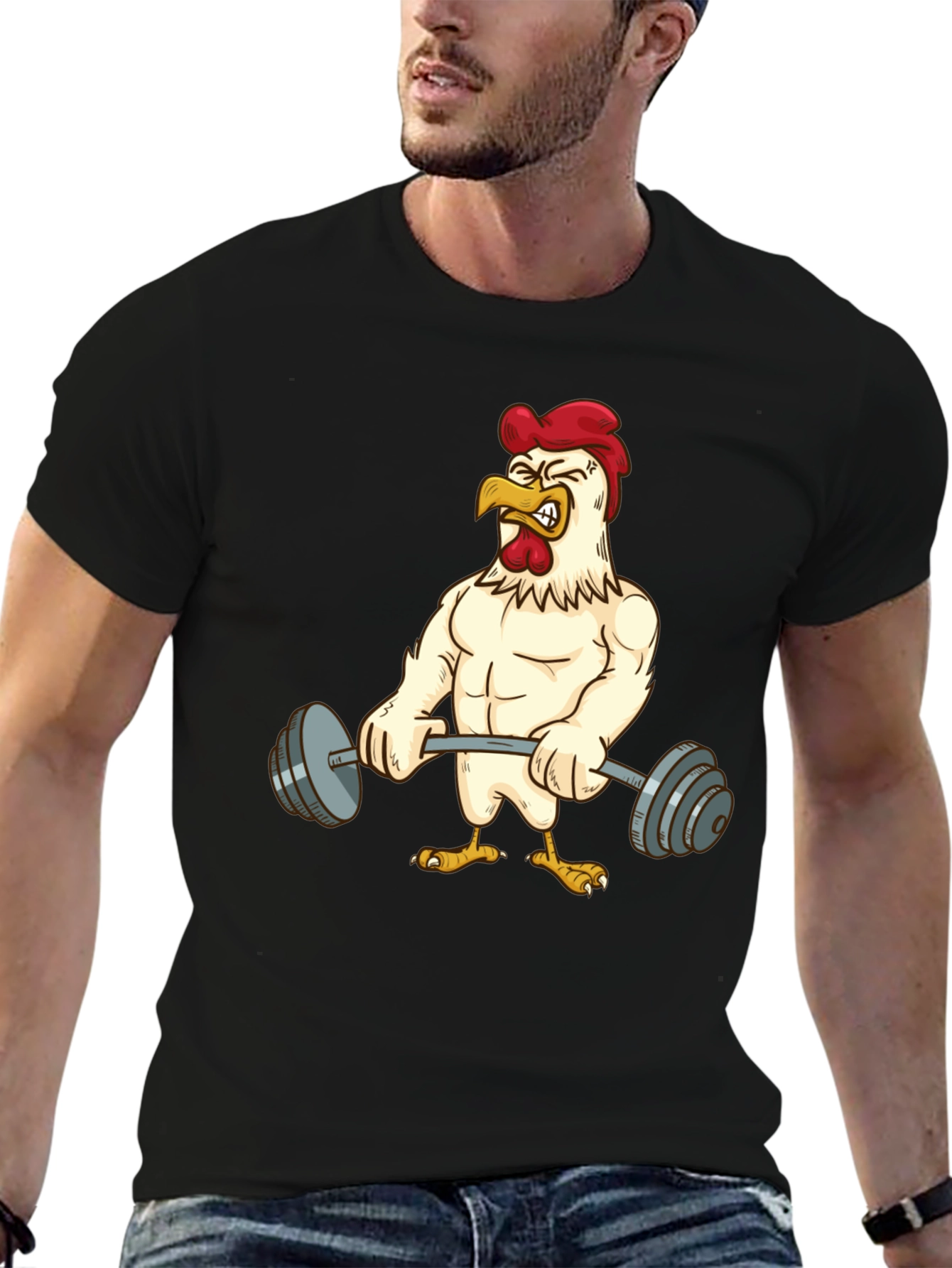 Funny Chicken Lifting Weights T-Shirt