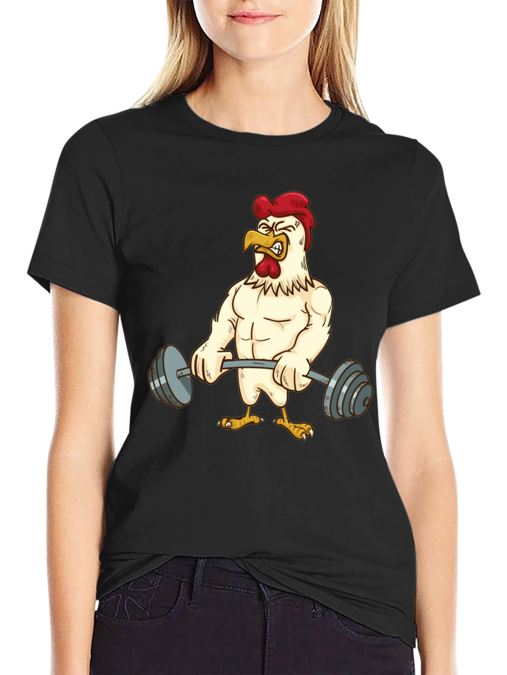 Funny Chicken Lifting Weights T-Shirt