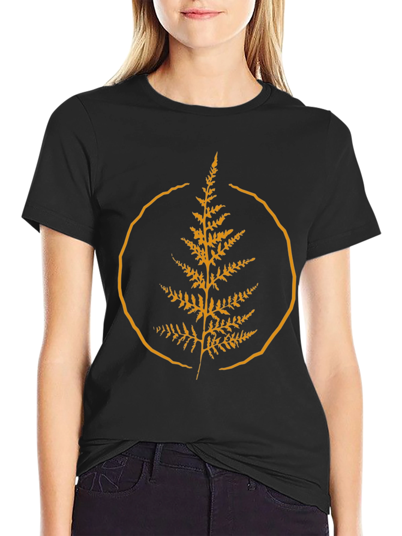 Nature Fern Graphic Tee - Stylish Black Shirt