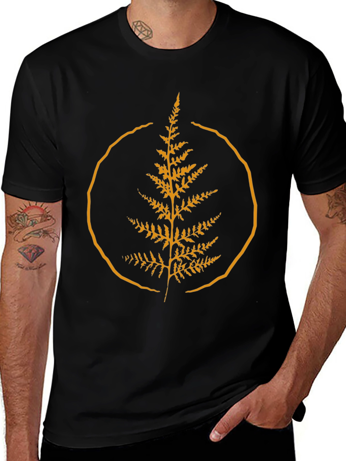 Nature Fern Graphic Tee - Stylish Black Shirt