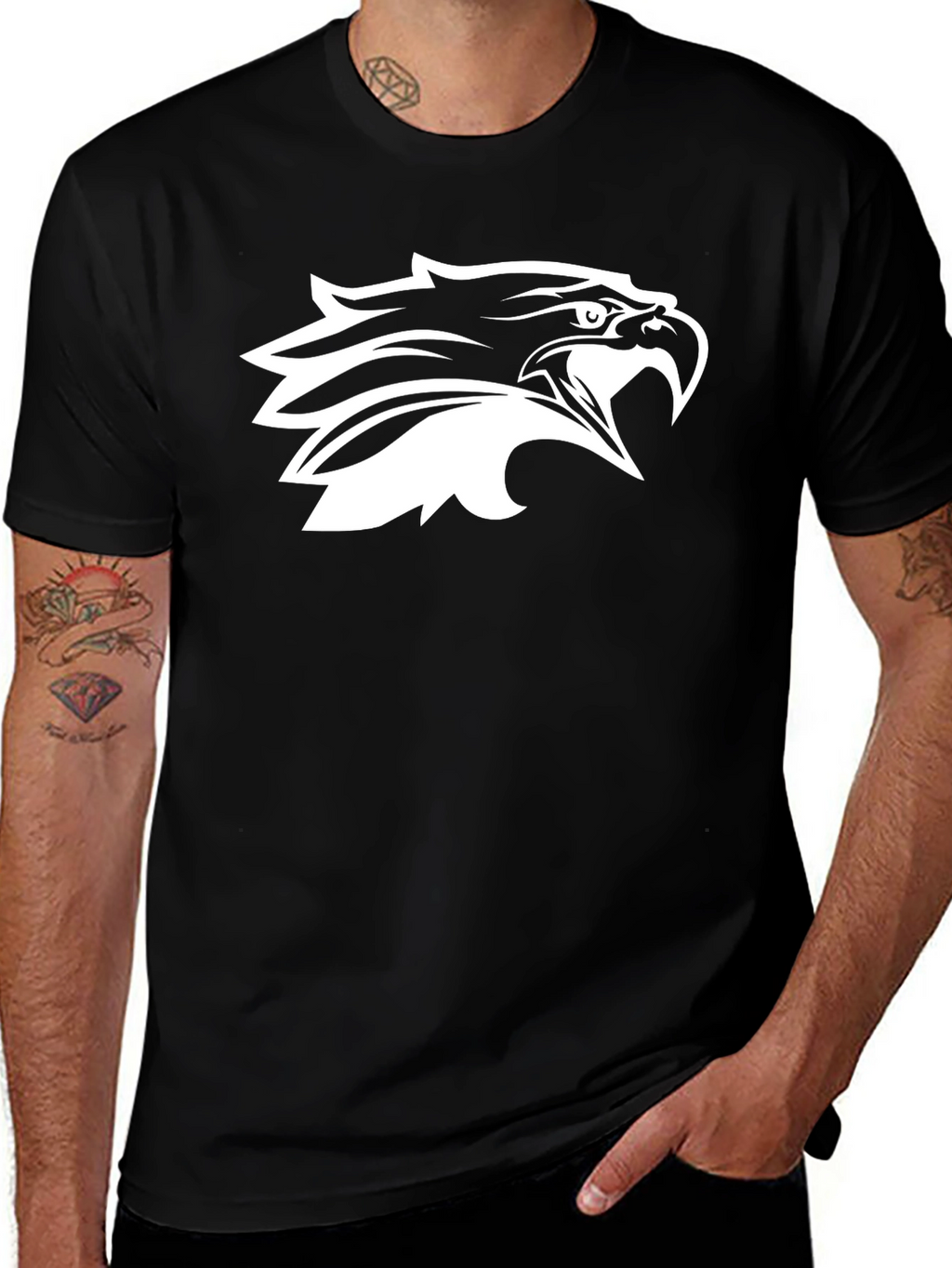 Black T-Shirt with Eagle Head Graphic