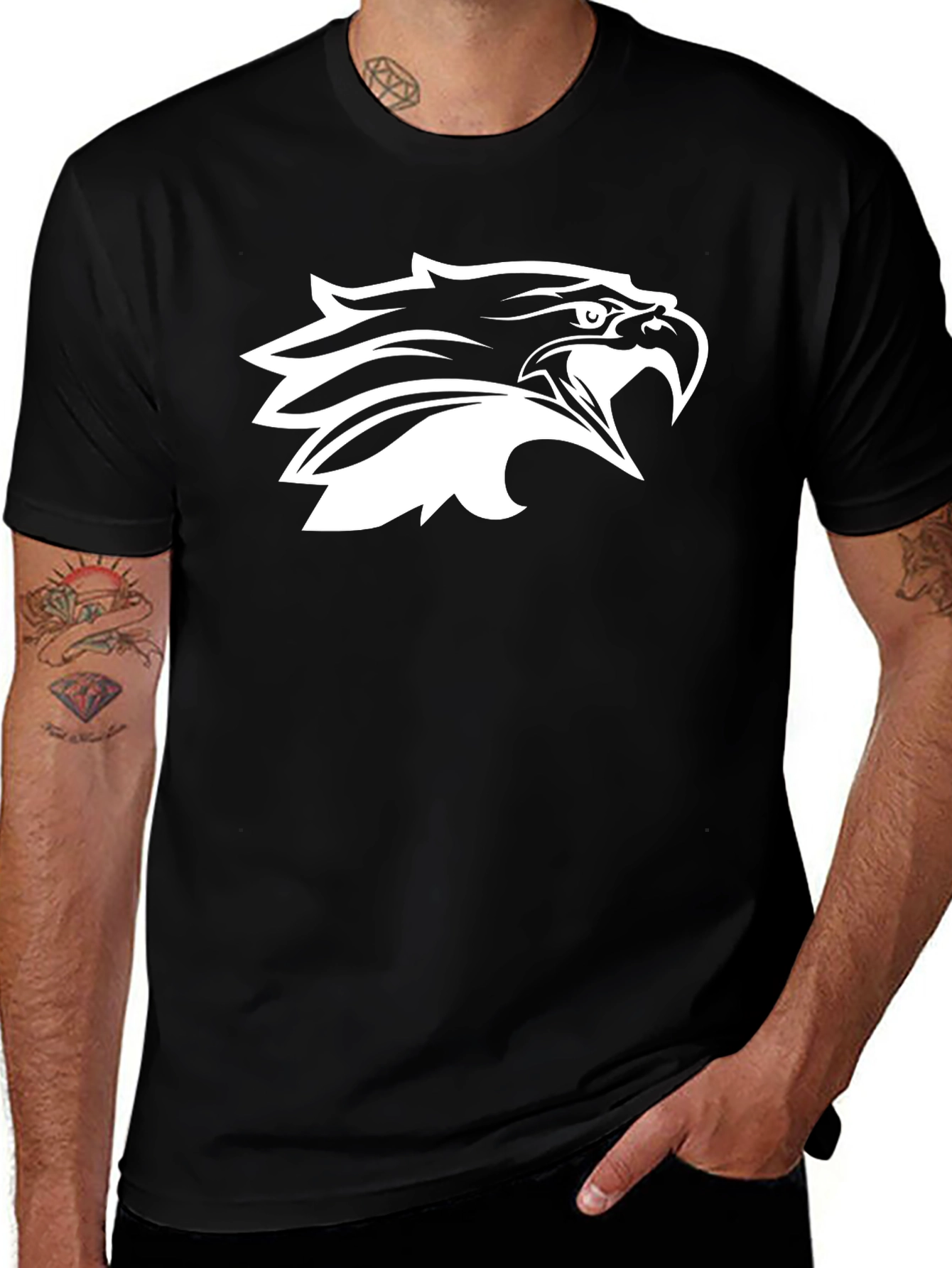 Black T-Shirt with Eagle Head Graphic