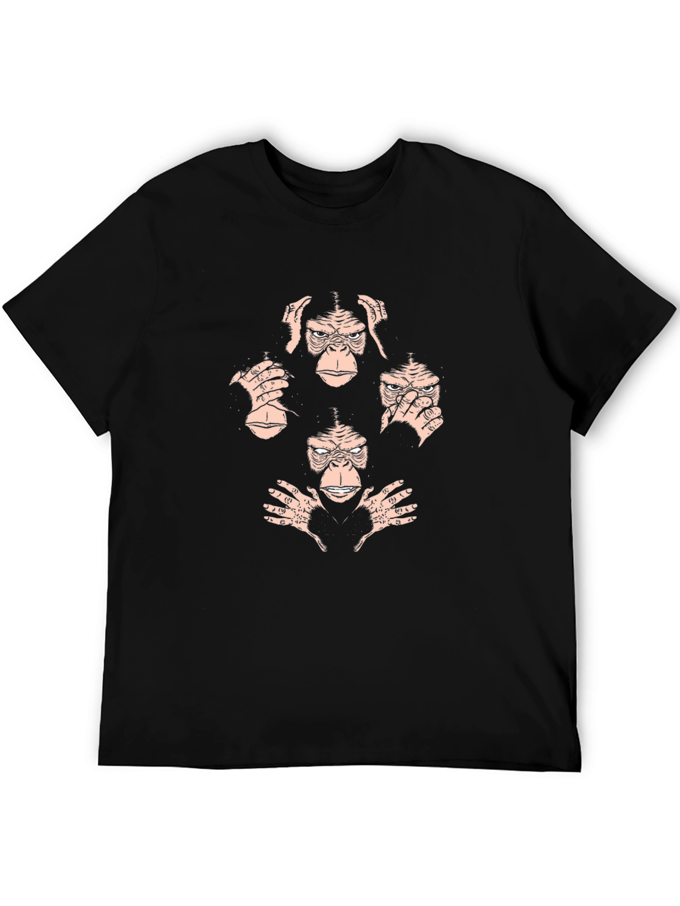 See No Evil Monkey Graphic T-Shirt - Black Crew Neck